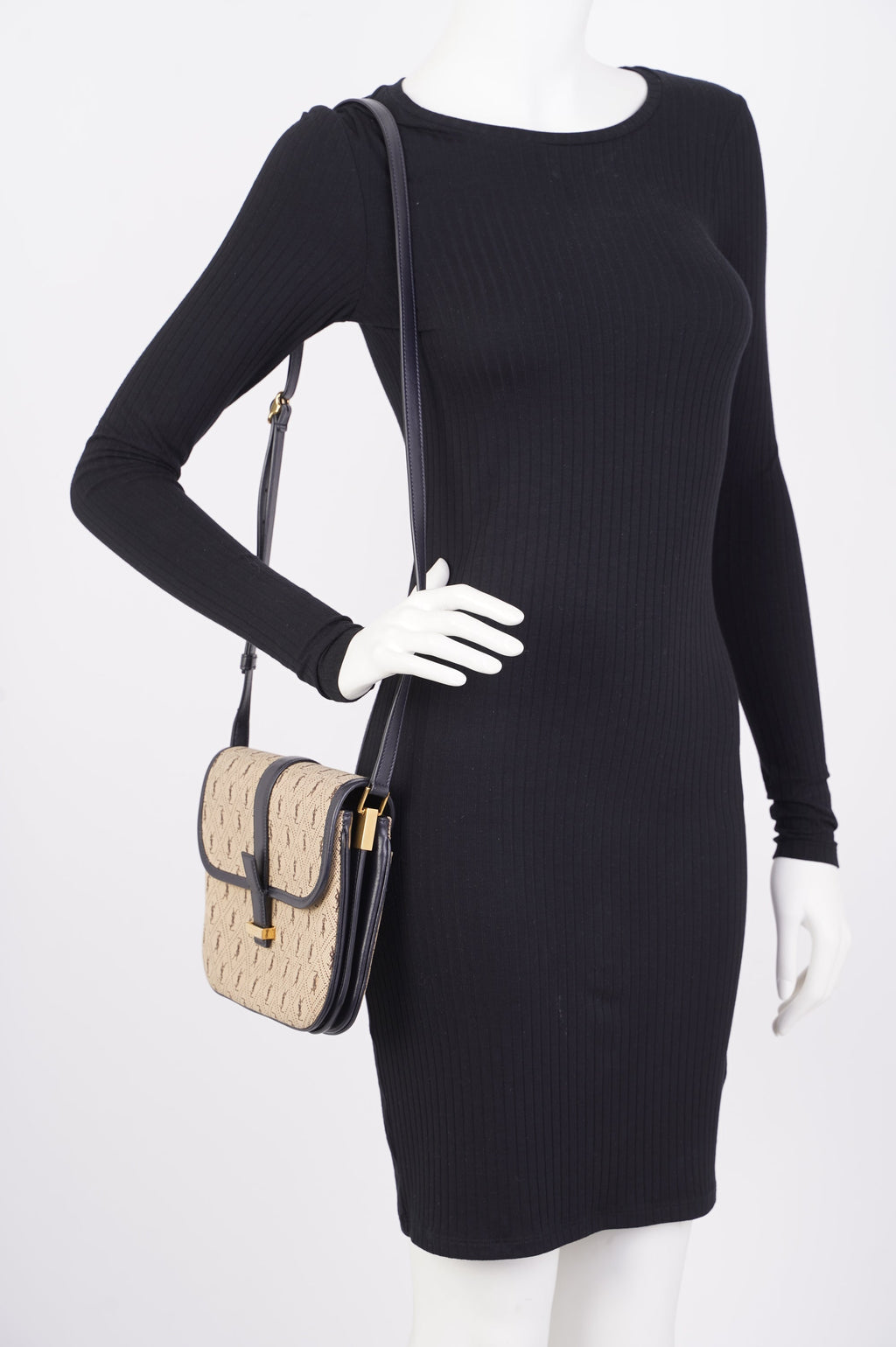 Saint Laurent Top Flap Satchel Beige / Black Canvas Small