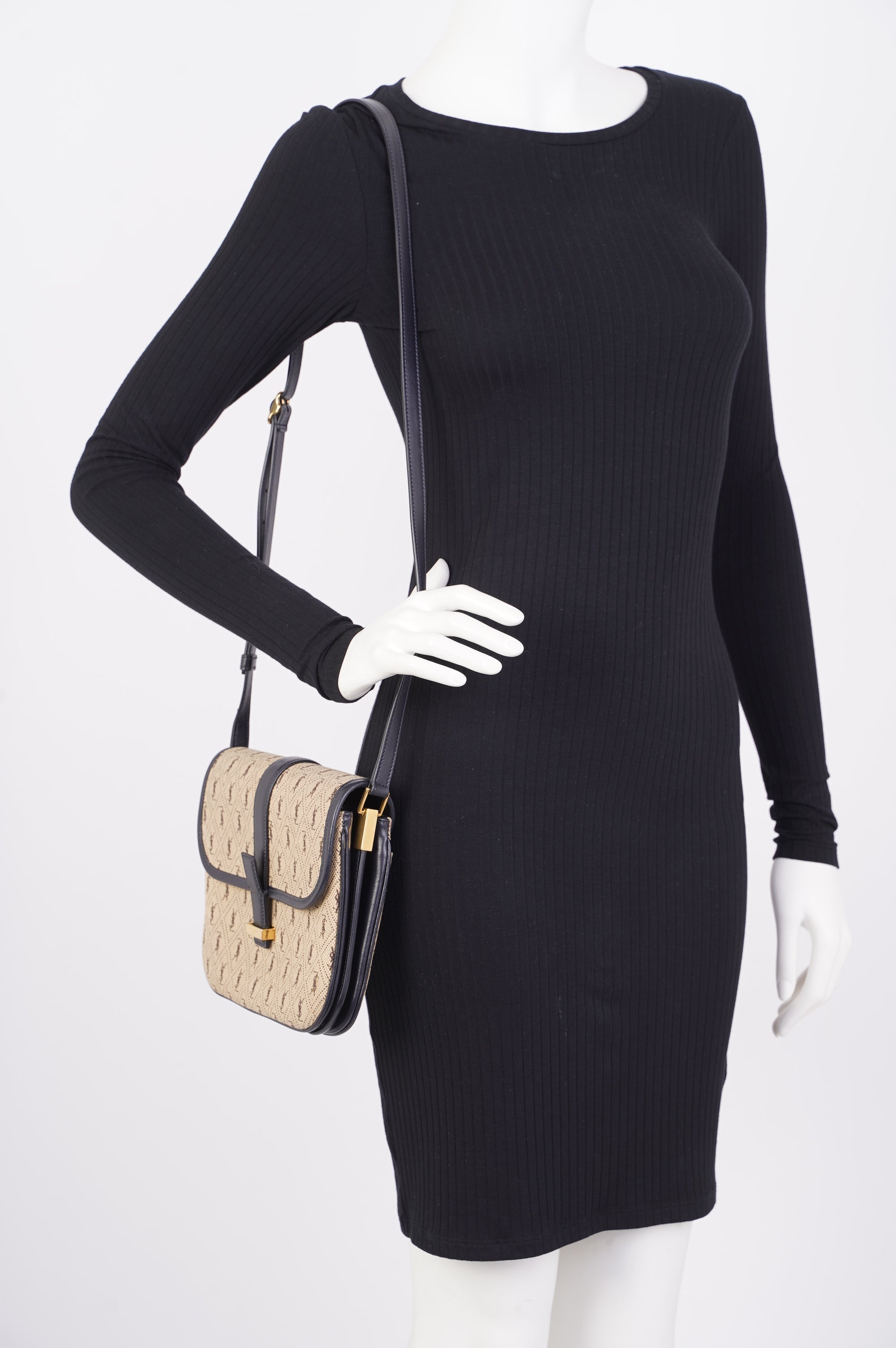 Saint Laurent Top Flap Satchel Beige / Black Canvas Small