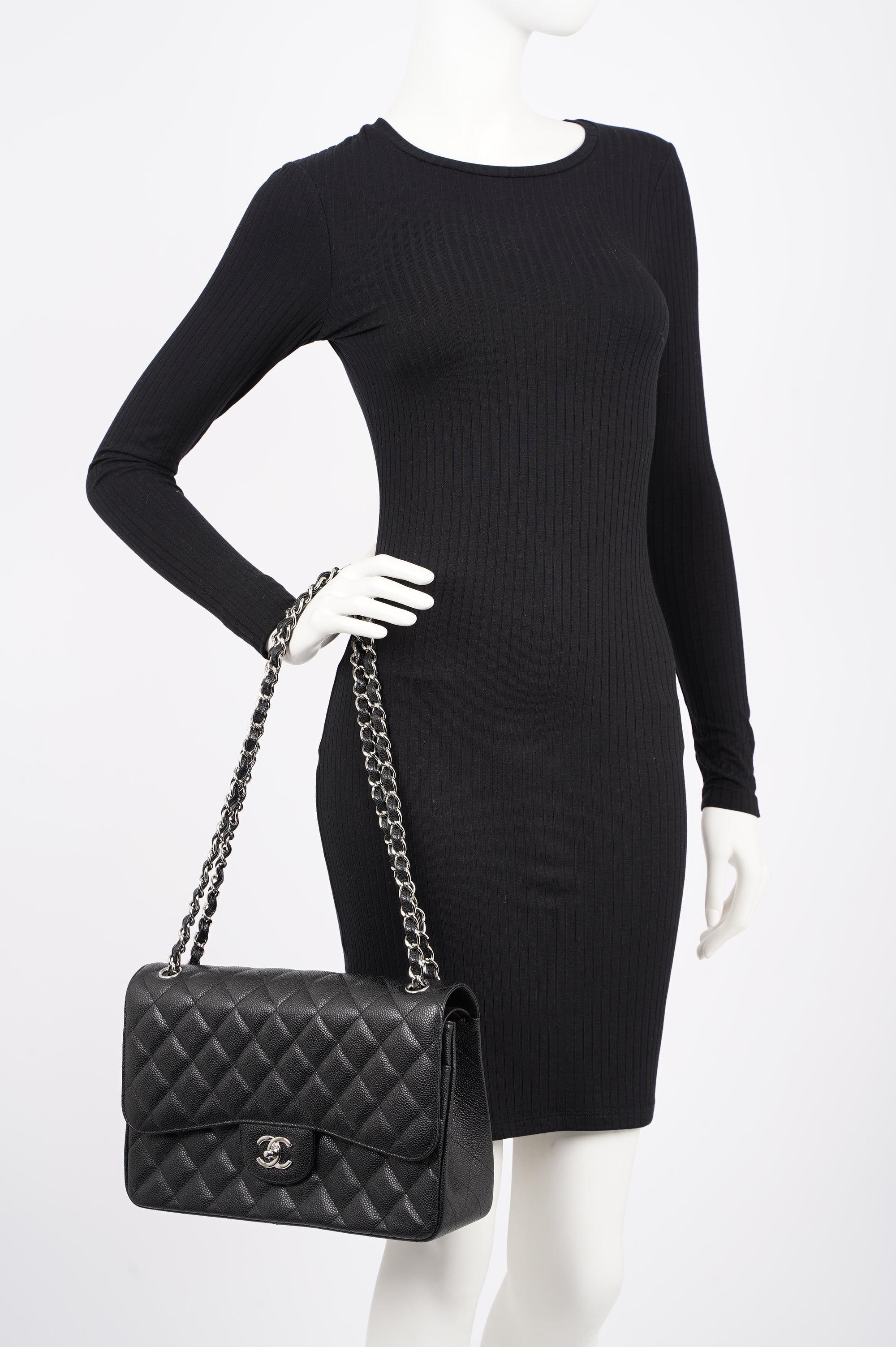 Chanel Womens Classic Flap Black Caviar Large