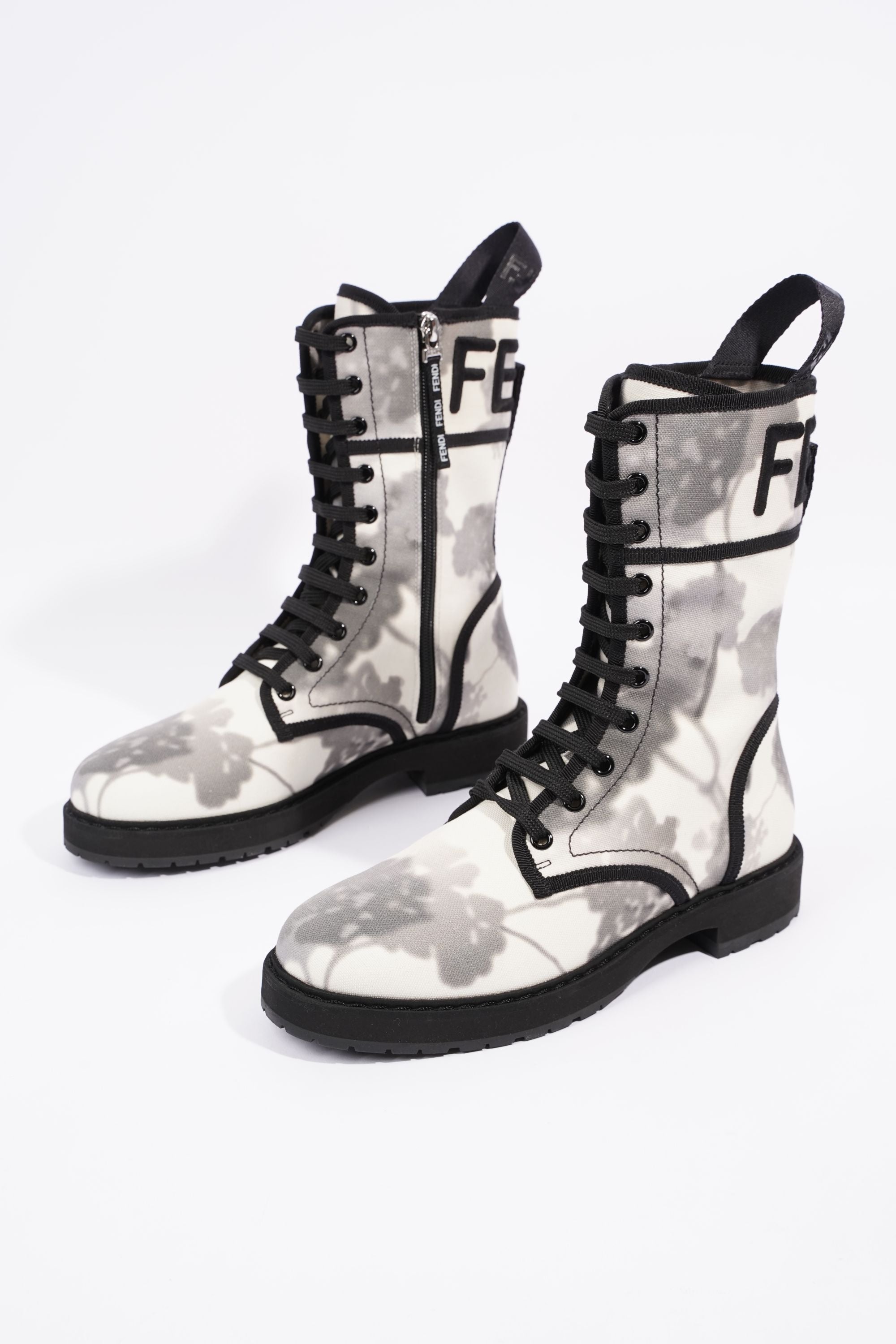 Fendi Womens Canvas Boots White / Grey EU 38 / UK 5