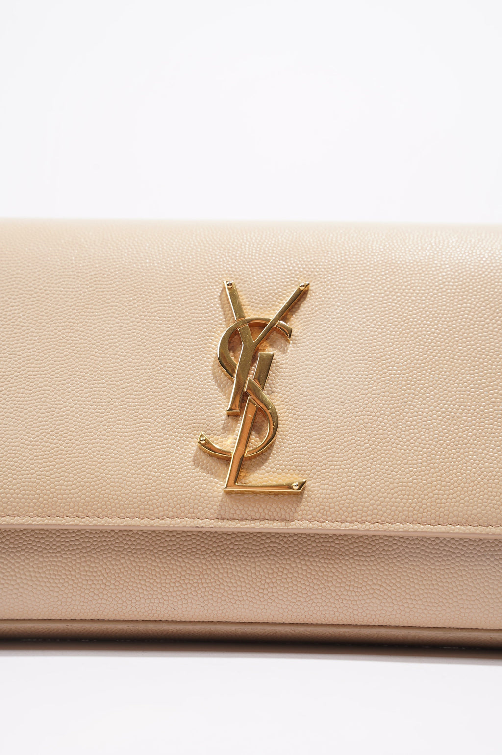 Saint Laurent Womens Kate Clutch Beige Leather