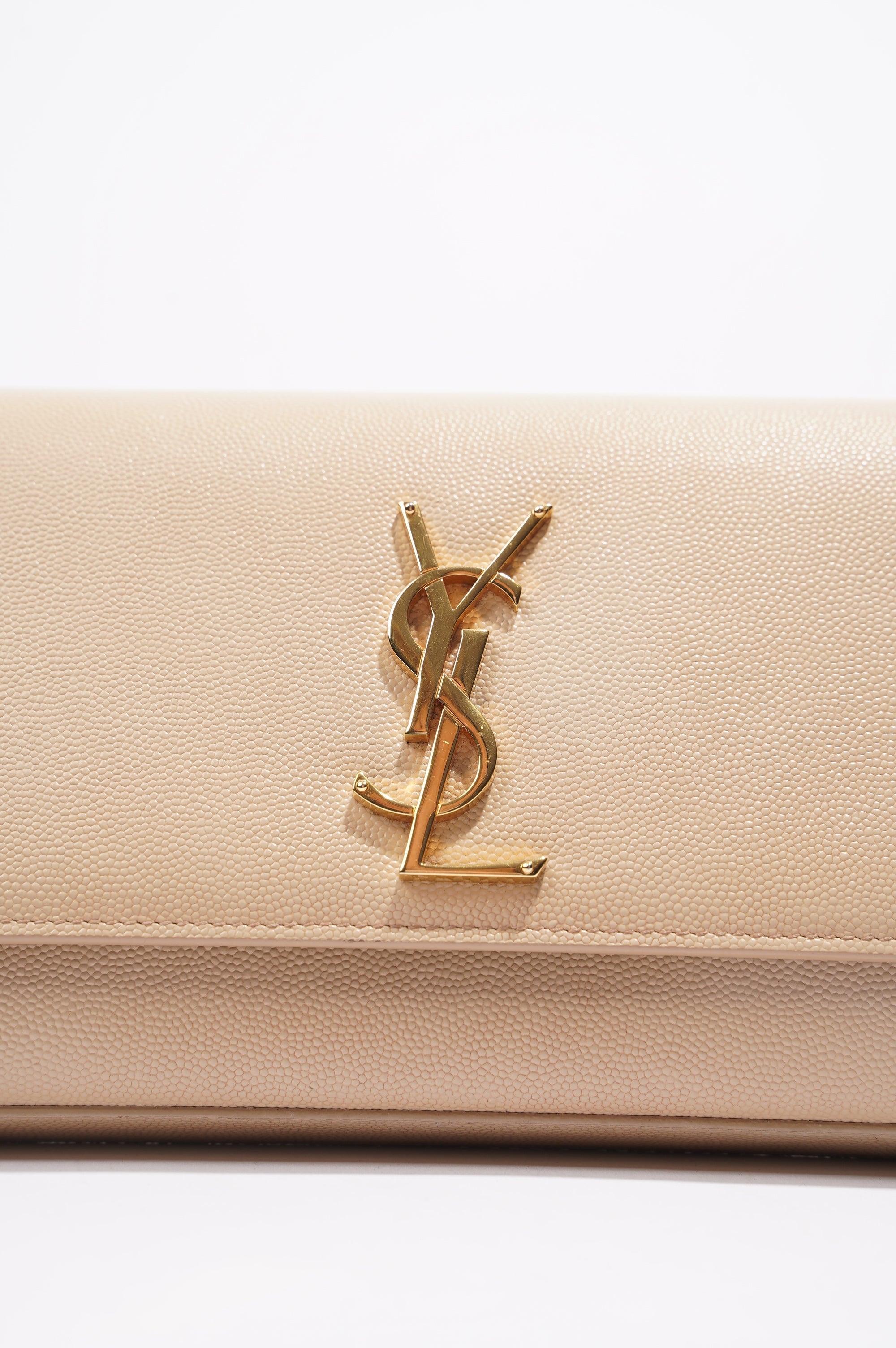 Saint Laurent Womens Kate Clutch Beige Leather