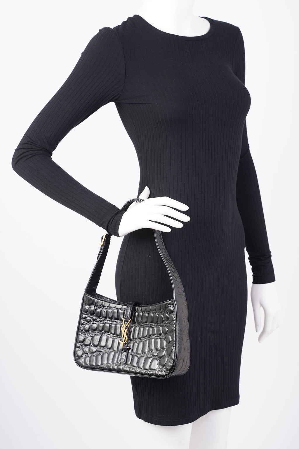 Saint Laurent Le 5 A 7 Hobo Bag Black Embossed Leather