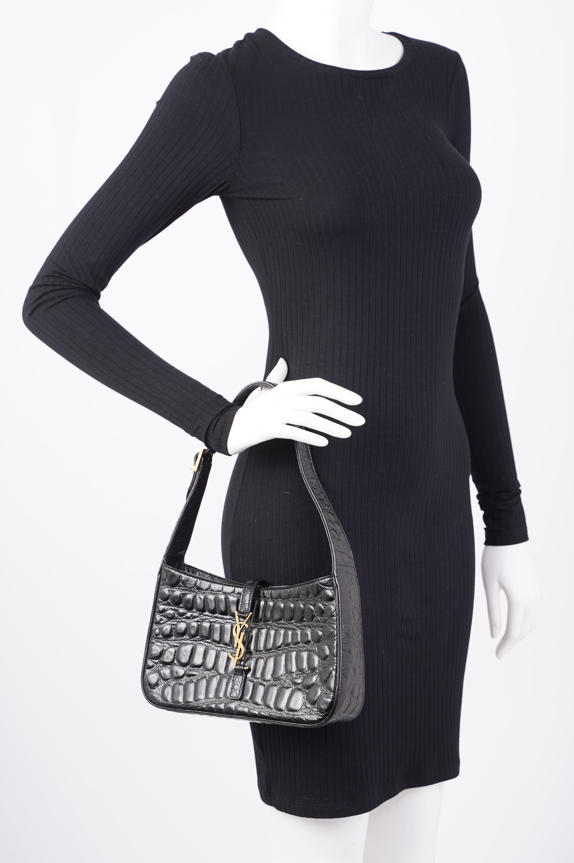 Saint Laurent Le 5 A 7 Hobo Bag Black Embossed Leather