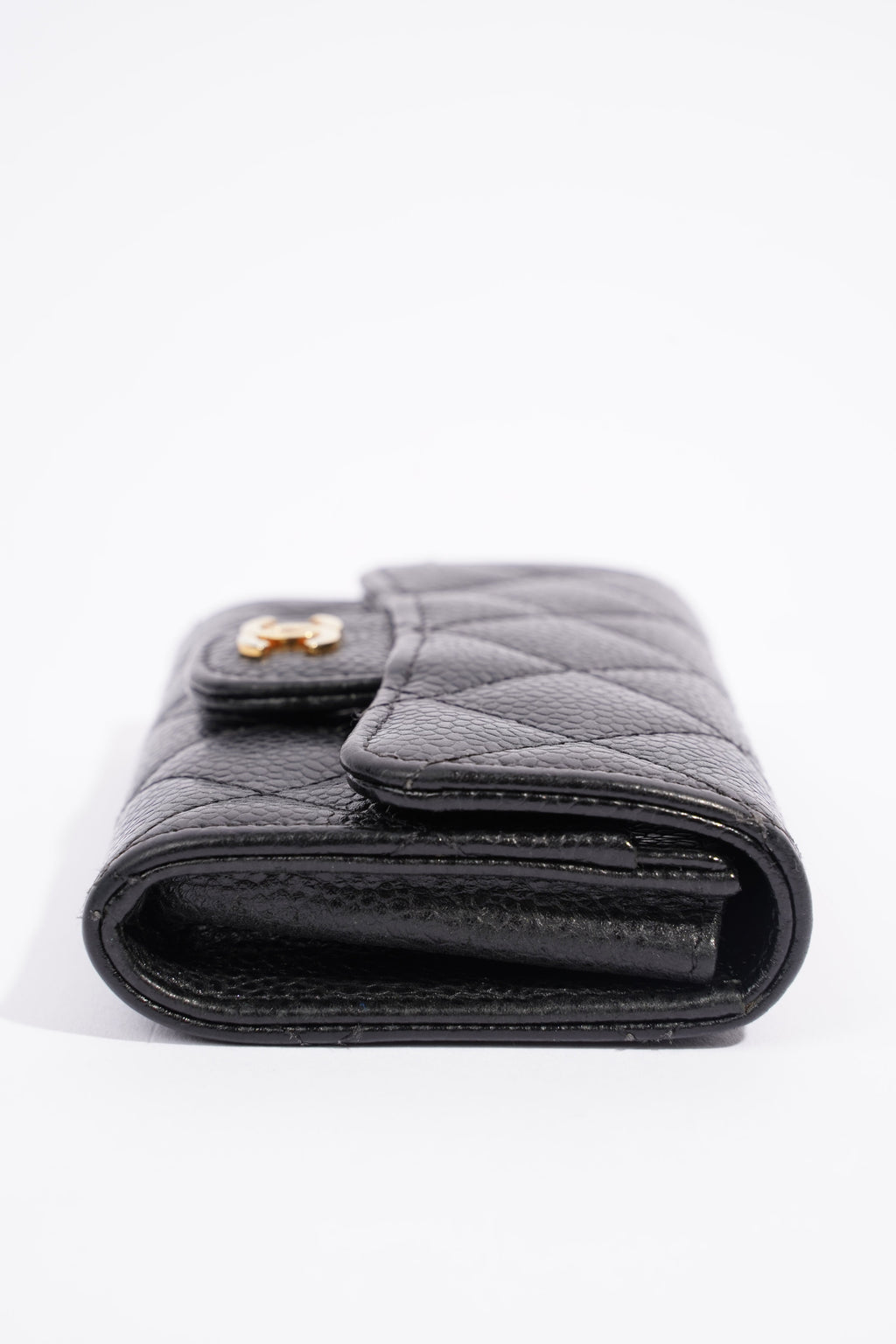 Chanel Womens Card Holder Caviar Black Leather