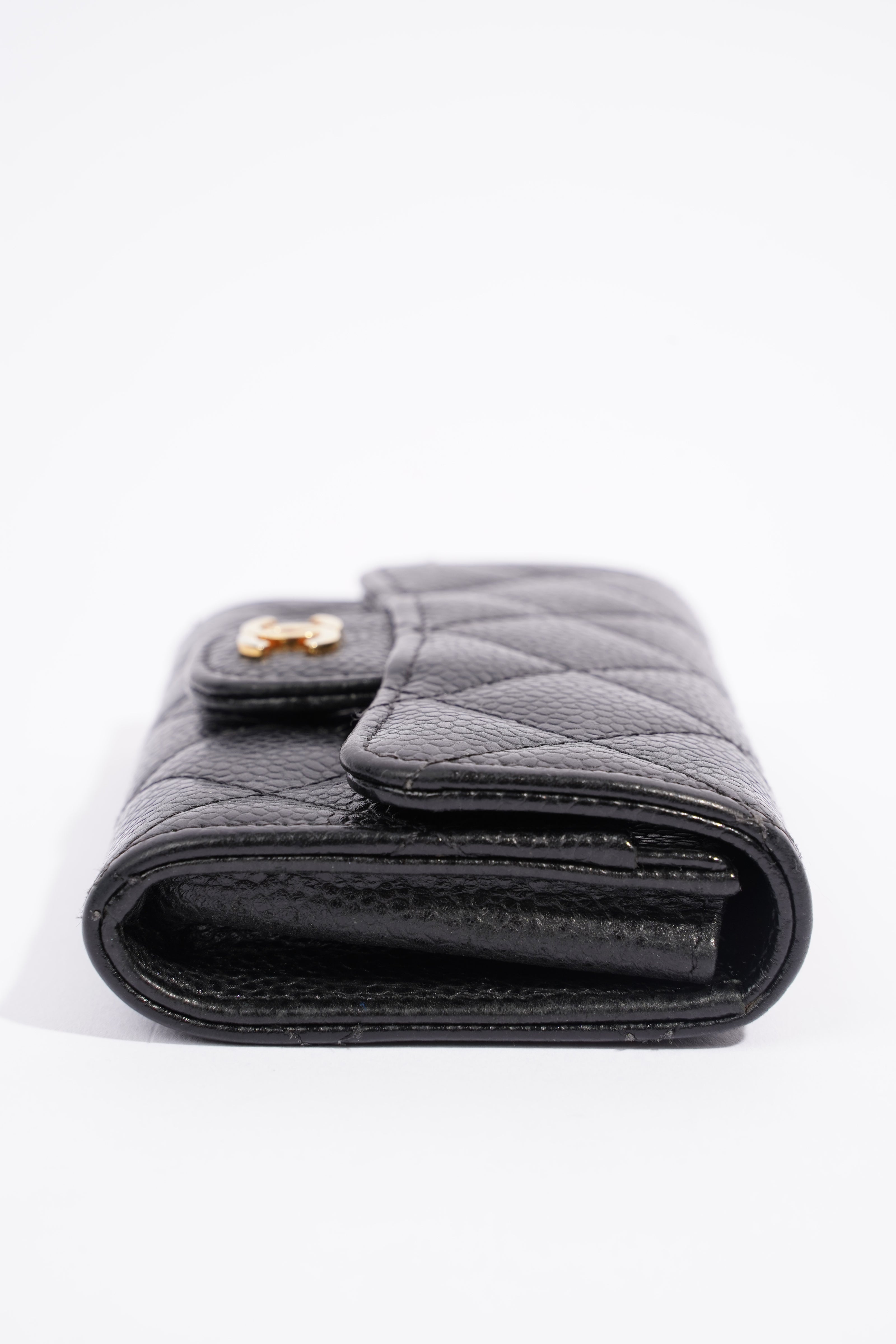 Chanel Womens Card Holder Caviar Black Leather