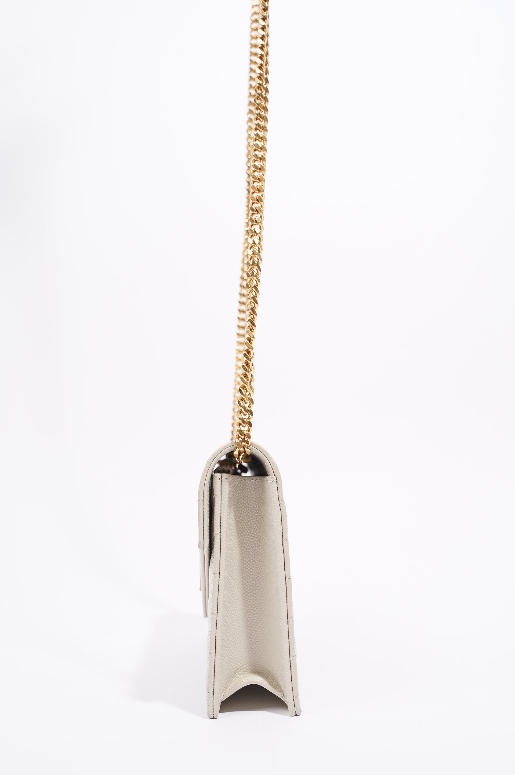 Saint Laurent Womens Chain Wallet White / Gold