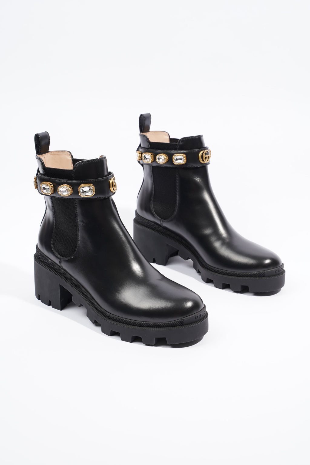 Gucci Womens Leather Ankle Boot With Belt Black EU 40 / UK 7