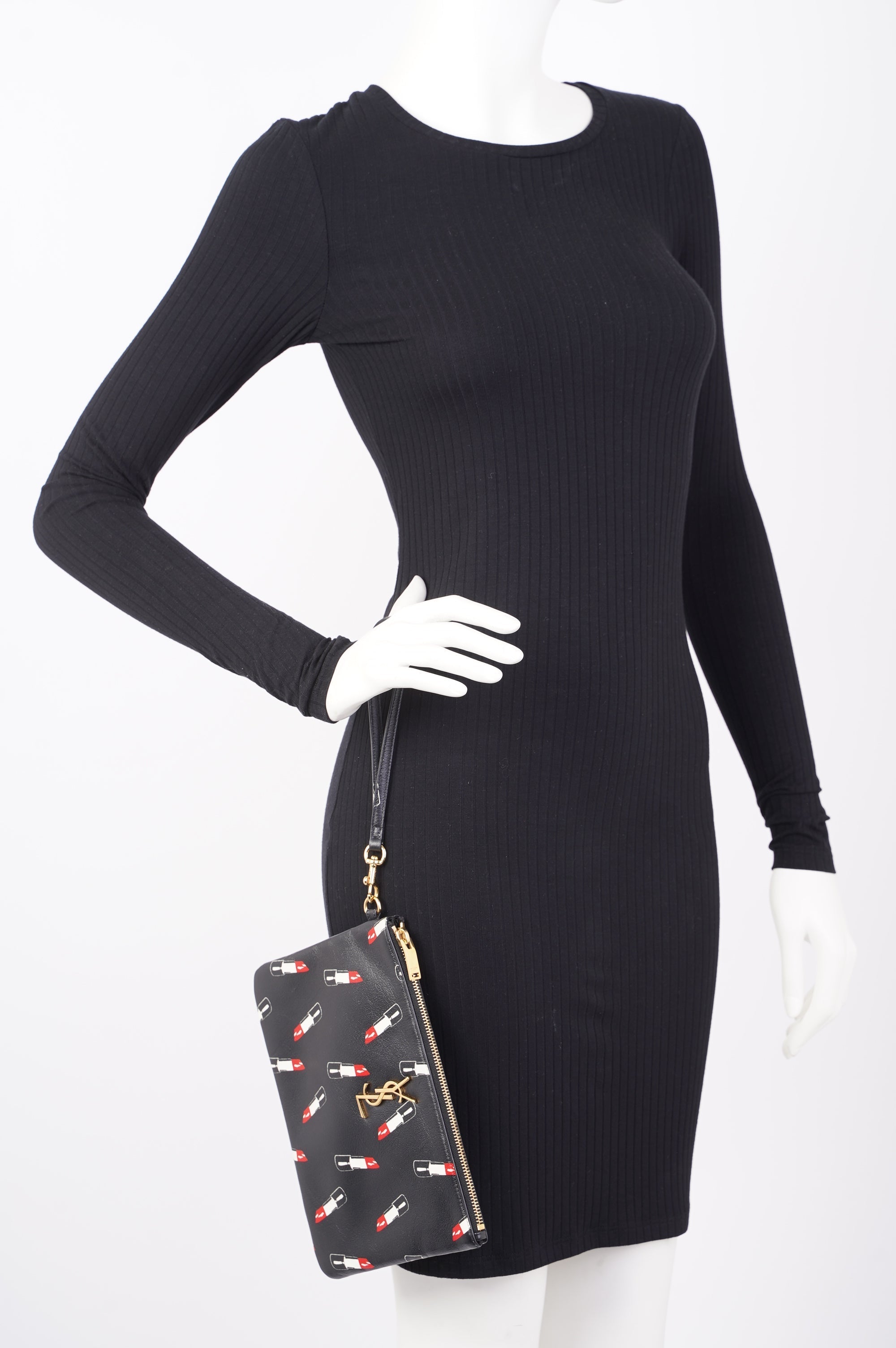 Saint Laurent Womens Lipstick Pouch Black Leather