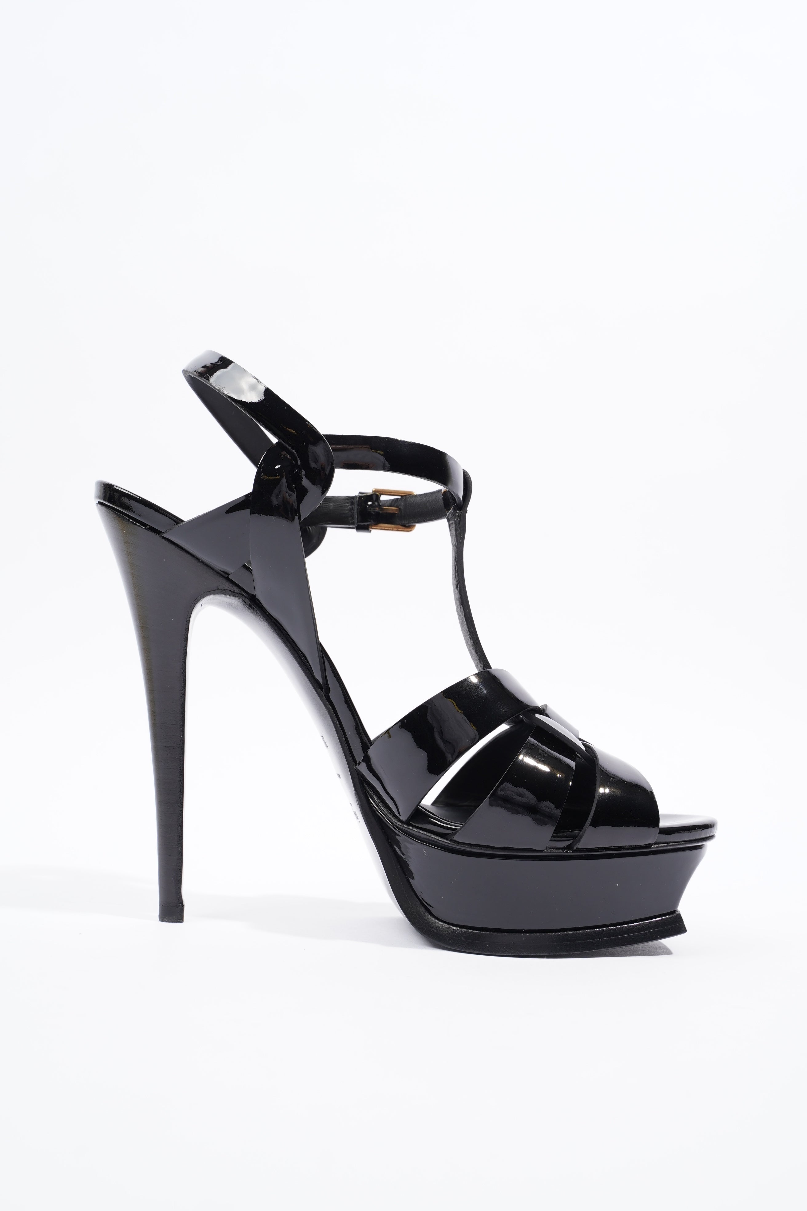 Saint Laurent Womens Tribute 105 Sandal Patent Black EU 39.5 / UK 6.5