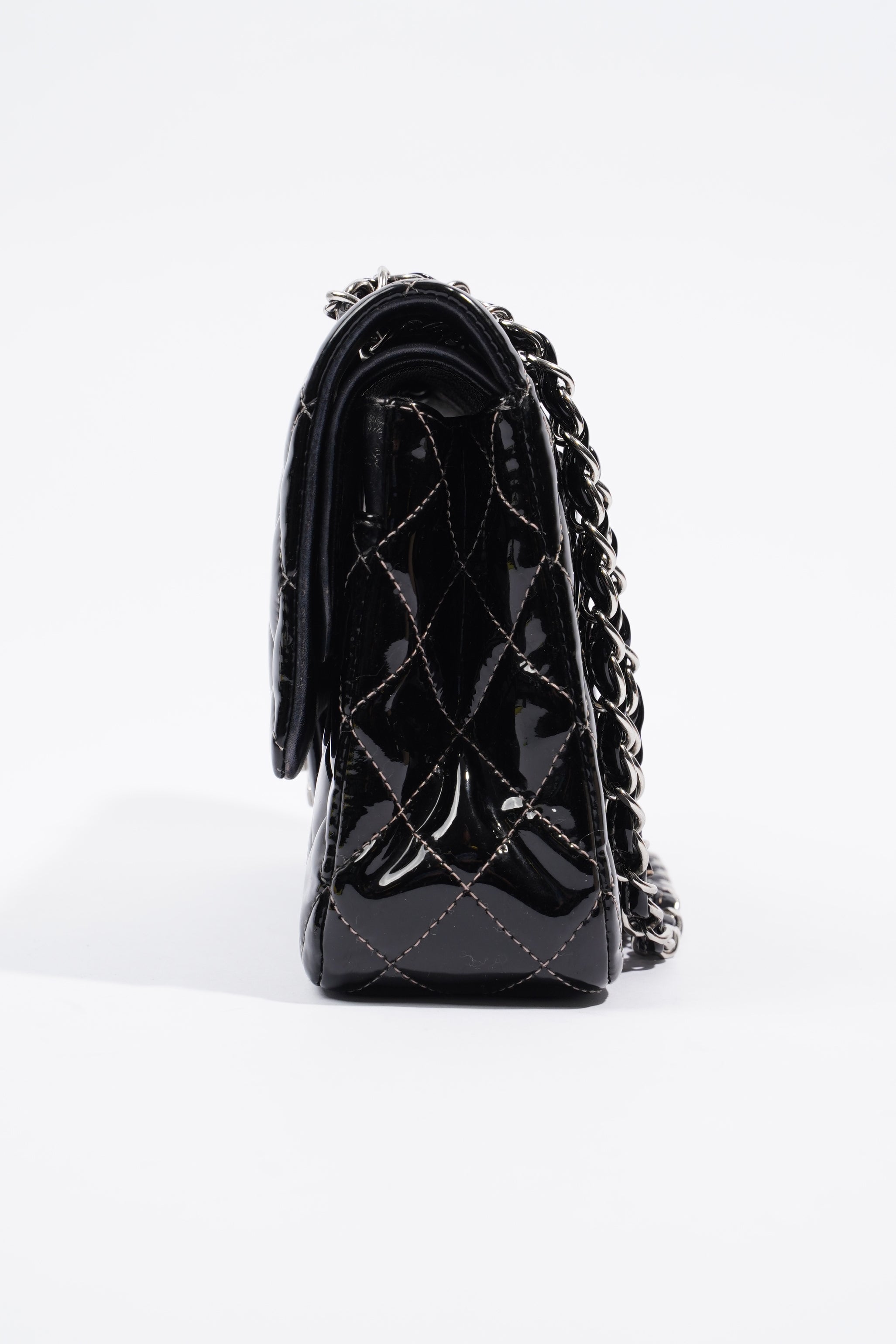 Chanel Double Flap Bag Black Patent Leather Medium