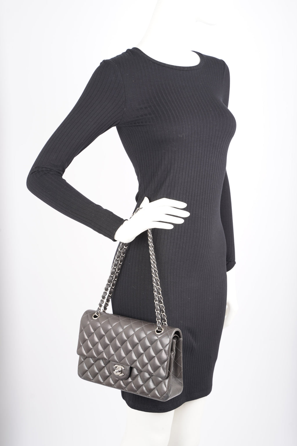 Chanel Womens Classic Flap Dark Grey Medium