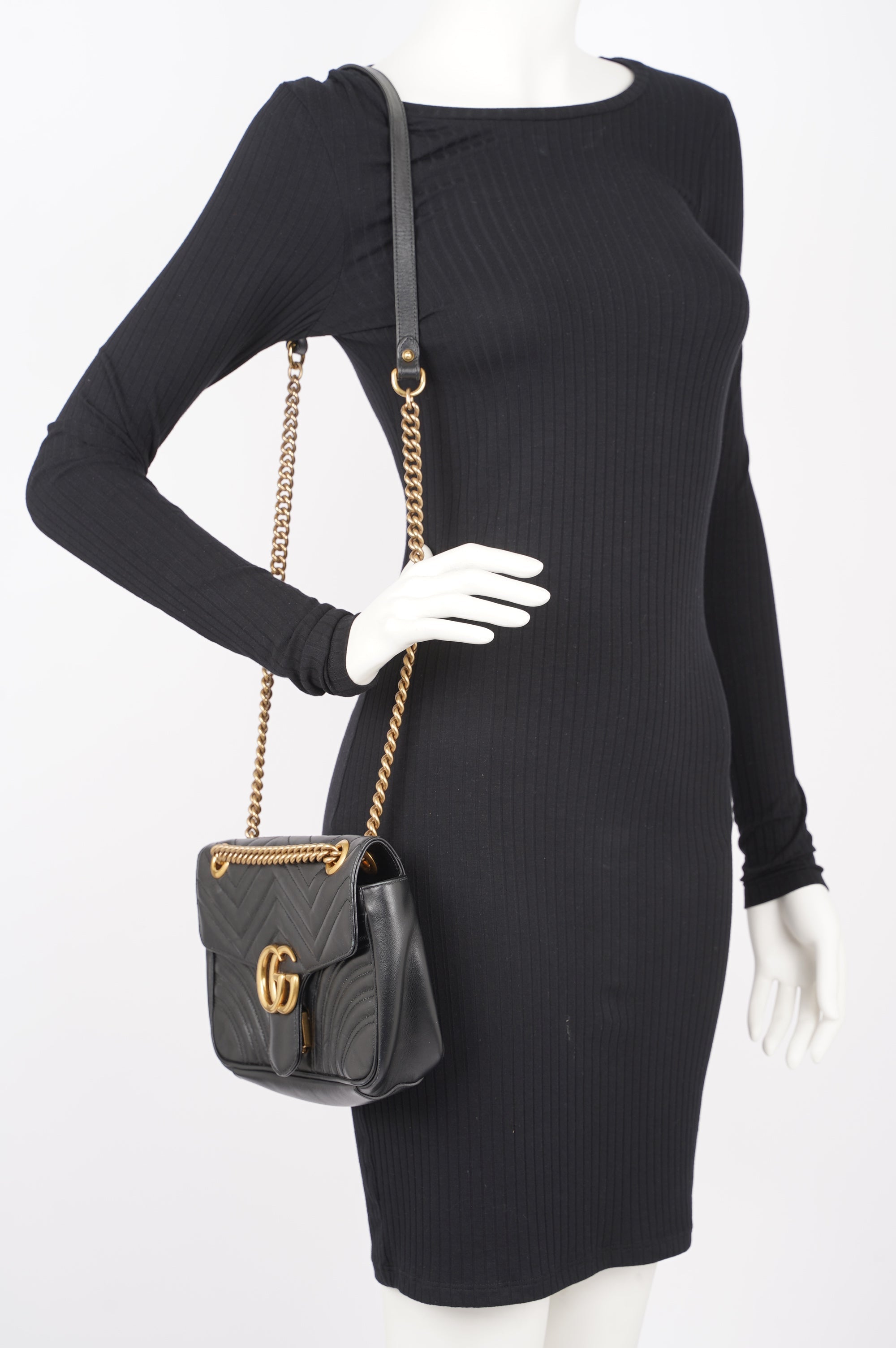 Gucci GG Marmont Flap Black Leather Small