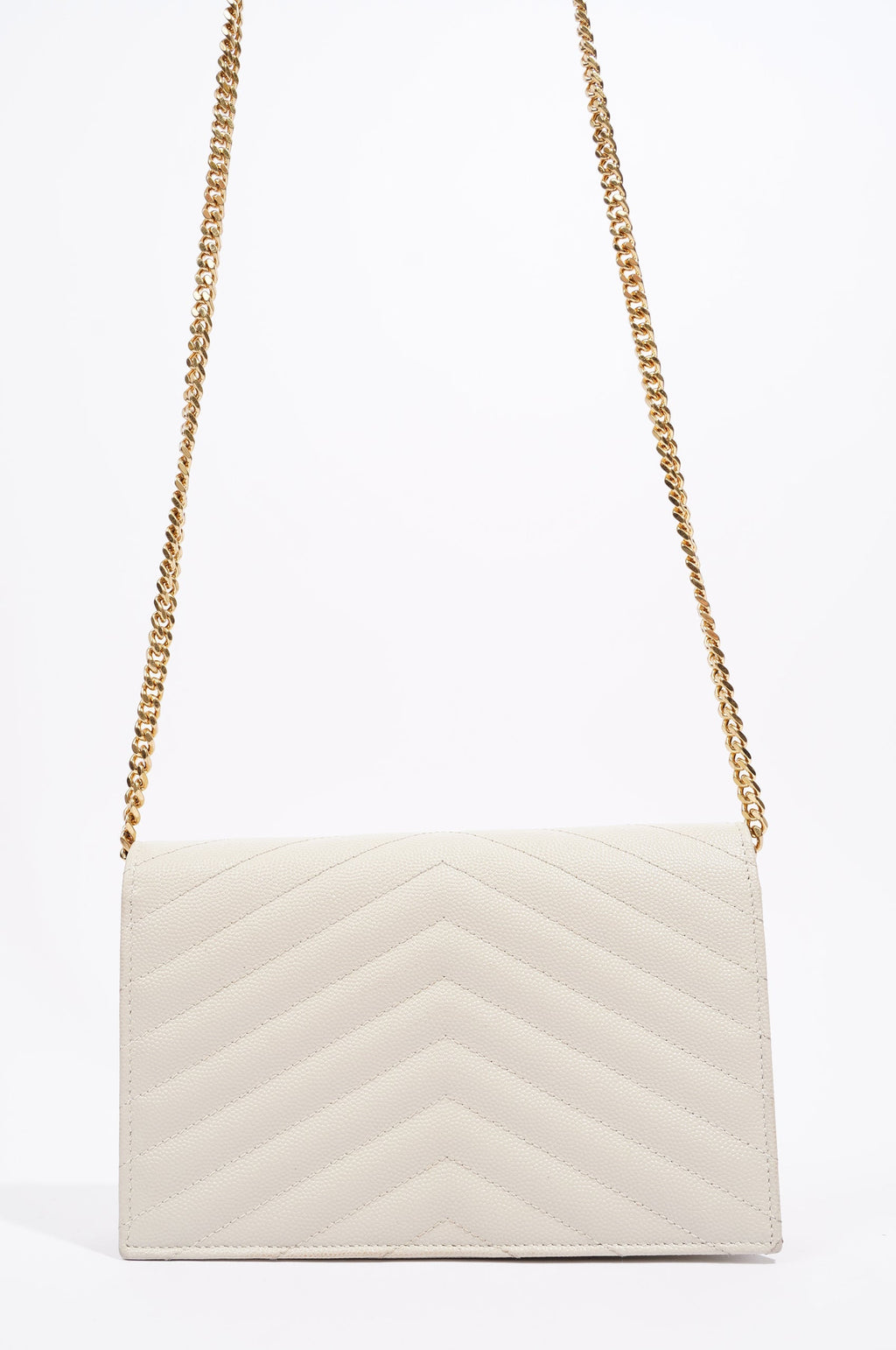Saint Laurent Womens Chain Wallet White / Gold