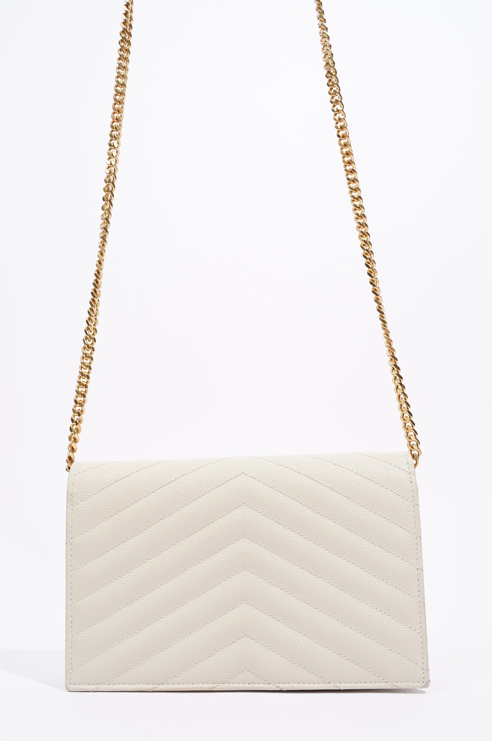 Saint Laurent Womens Chain Wallet White / Gold