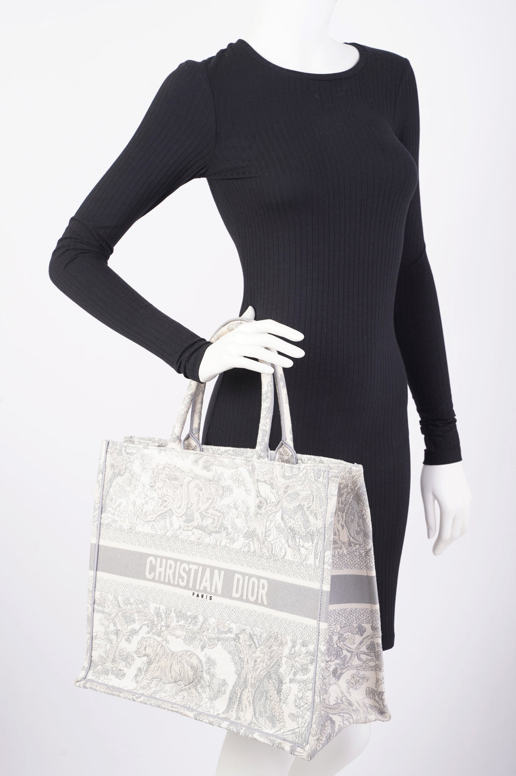 Christian Dior Womens Book Tote Grey Toile De Jouy Grey / White Canvas Large