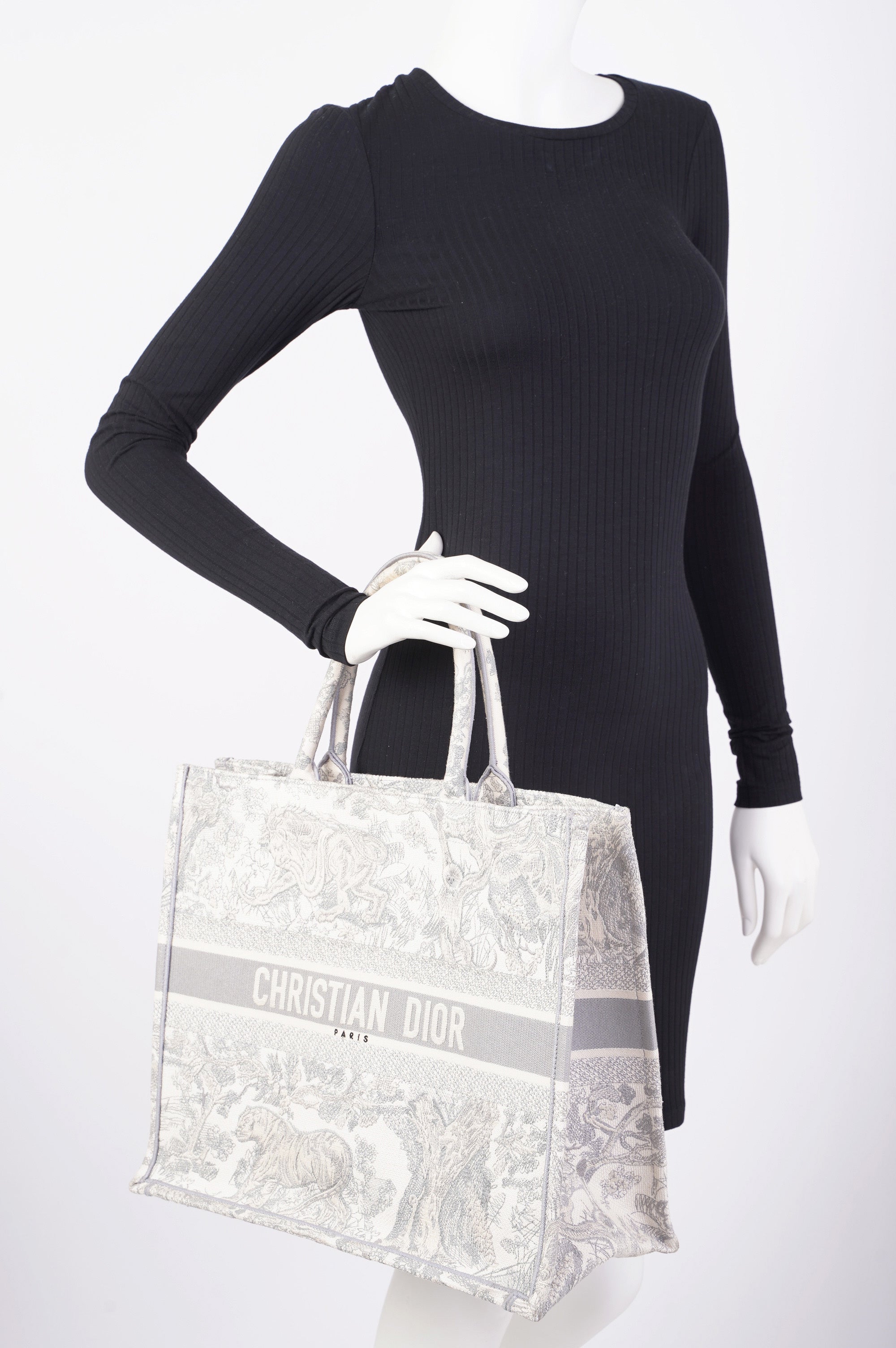 Christian Dior Womens Book Tote Grey Toile De Jouy Grey / White Canvas Large