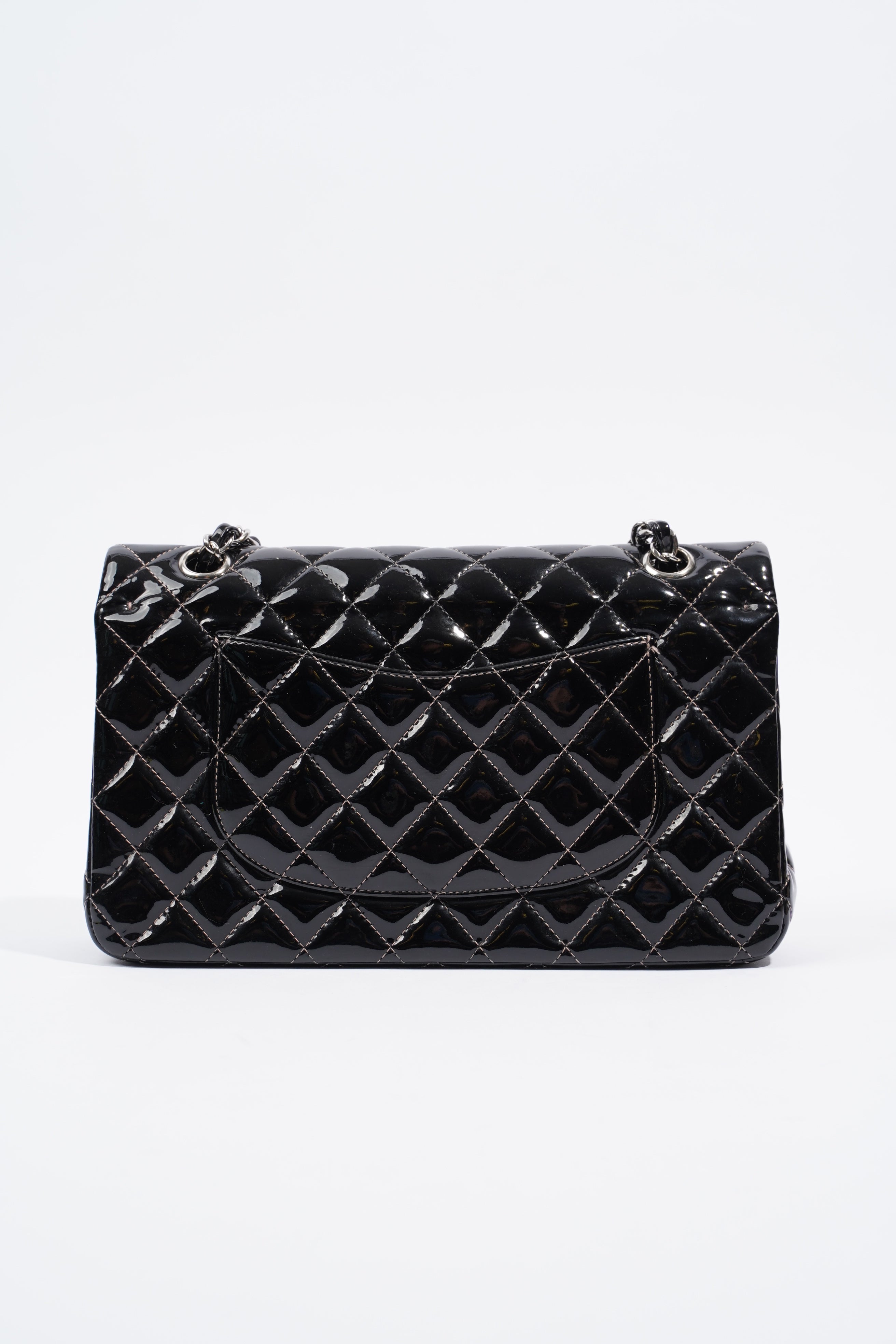 Chanel Double Flap Bag Black Patent Leather Medium