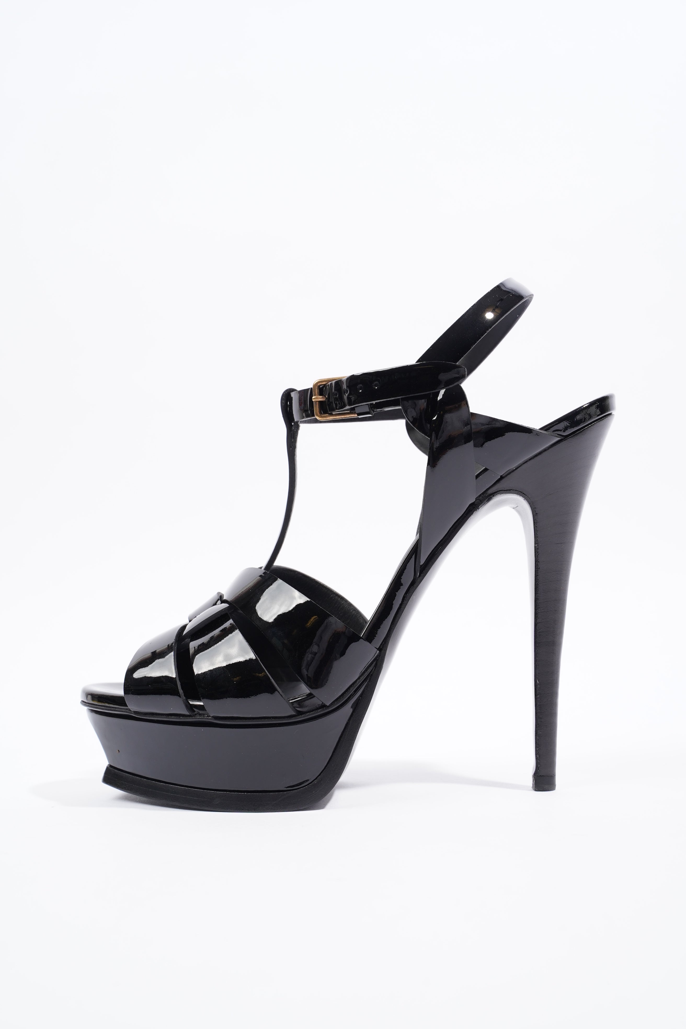 Saint Laurent Womens Tribute 105 Sandal Patent Black EU 39.5 / UK 6.5