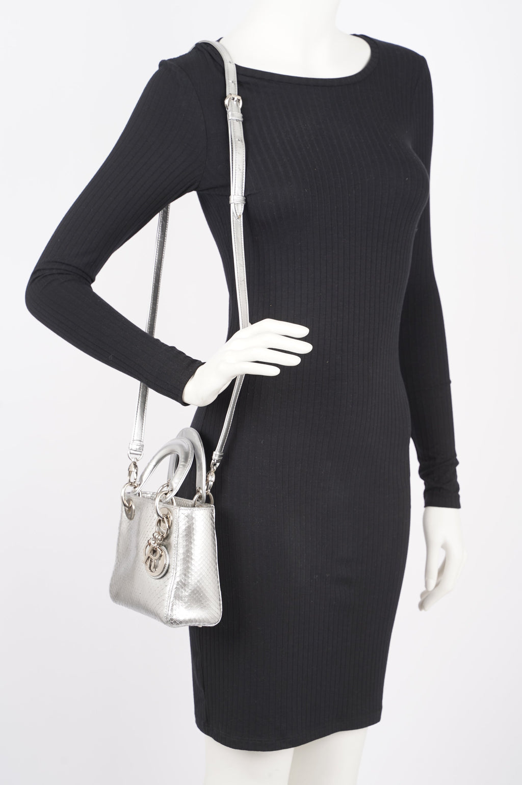 Christian Dior Womens Lady Dior Silver Python Mini