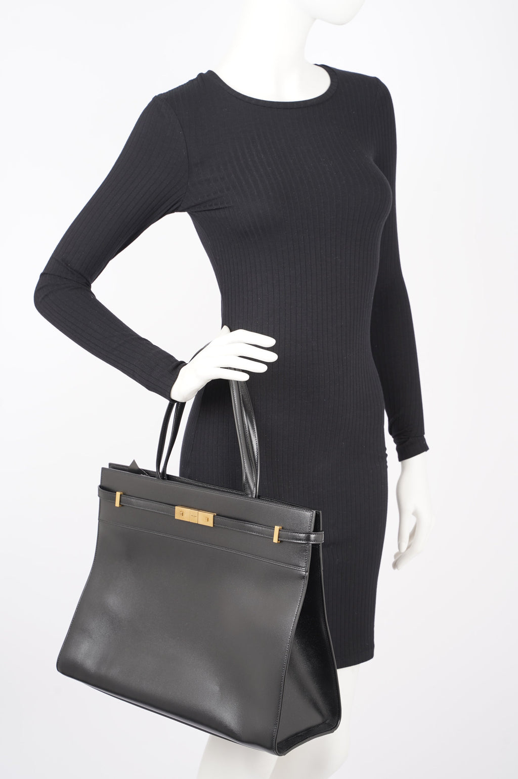 Saint Laurent Womens Manhattan Shopping Bag Black Gold Medium