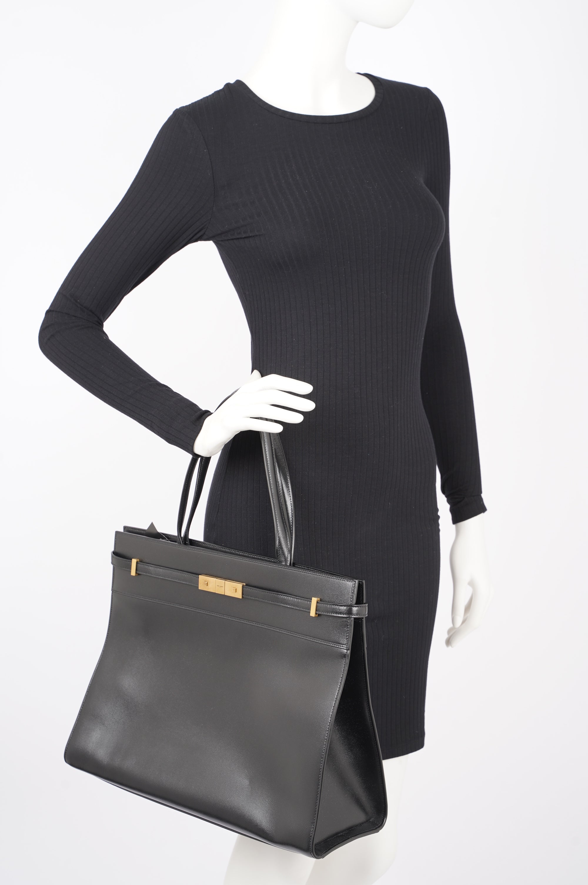 Saint Laurent Womens Manhattan Shopping Bag Black Gold Medium