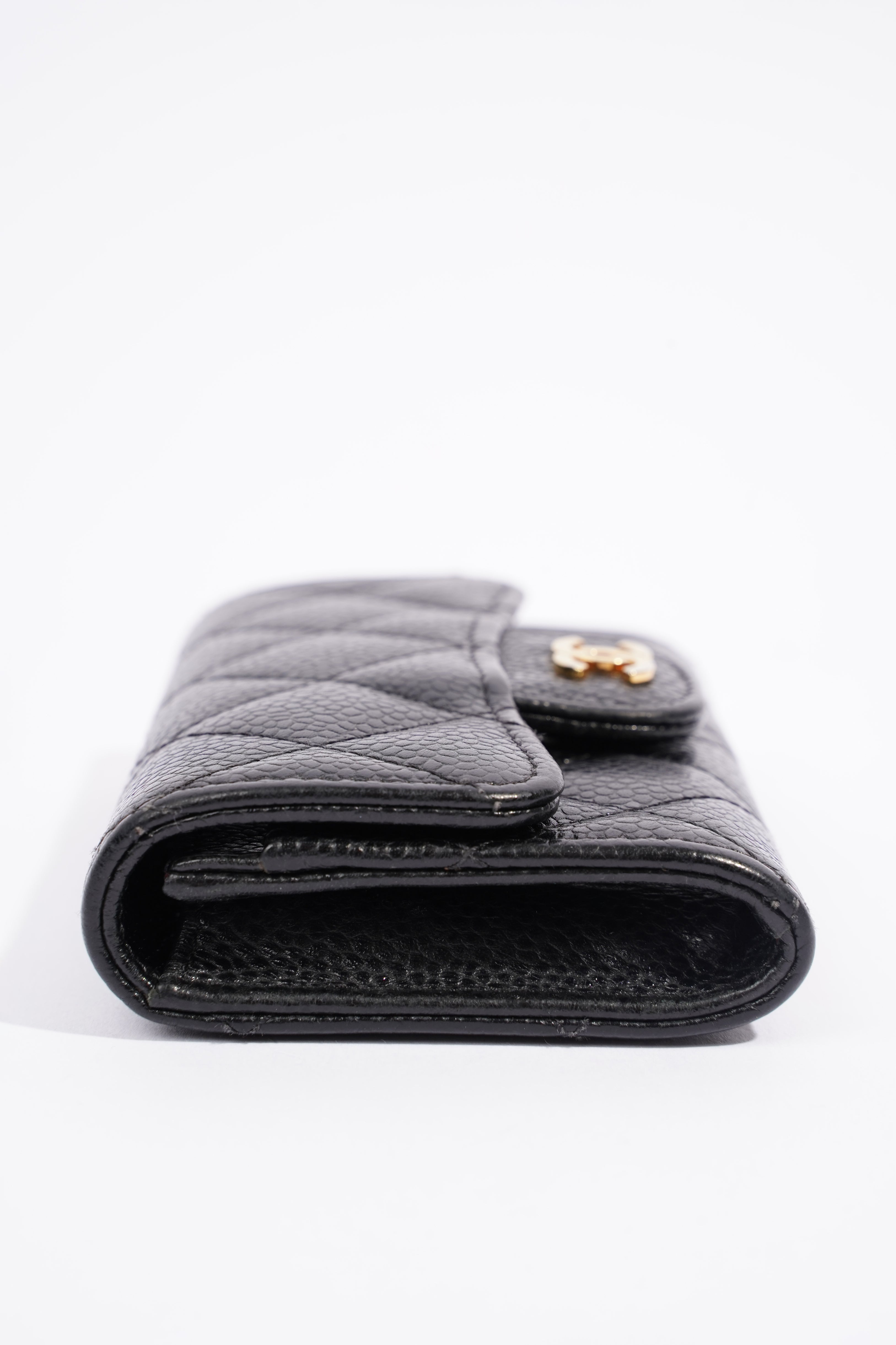 Chanel Womens Card Holder Caviar Black Leather