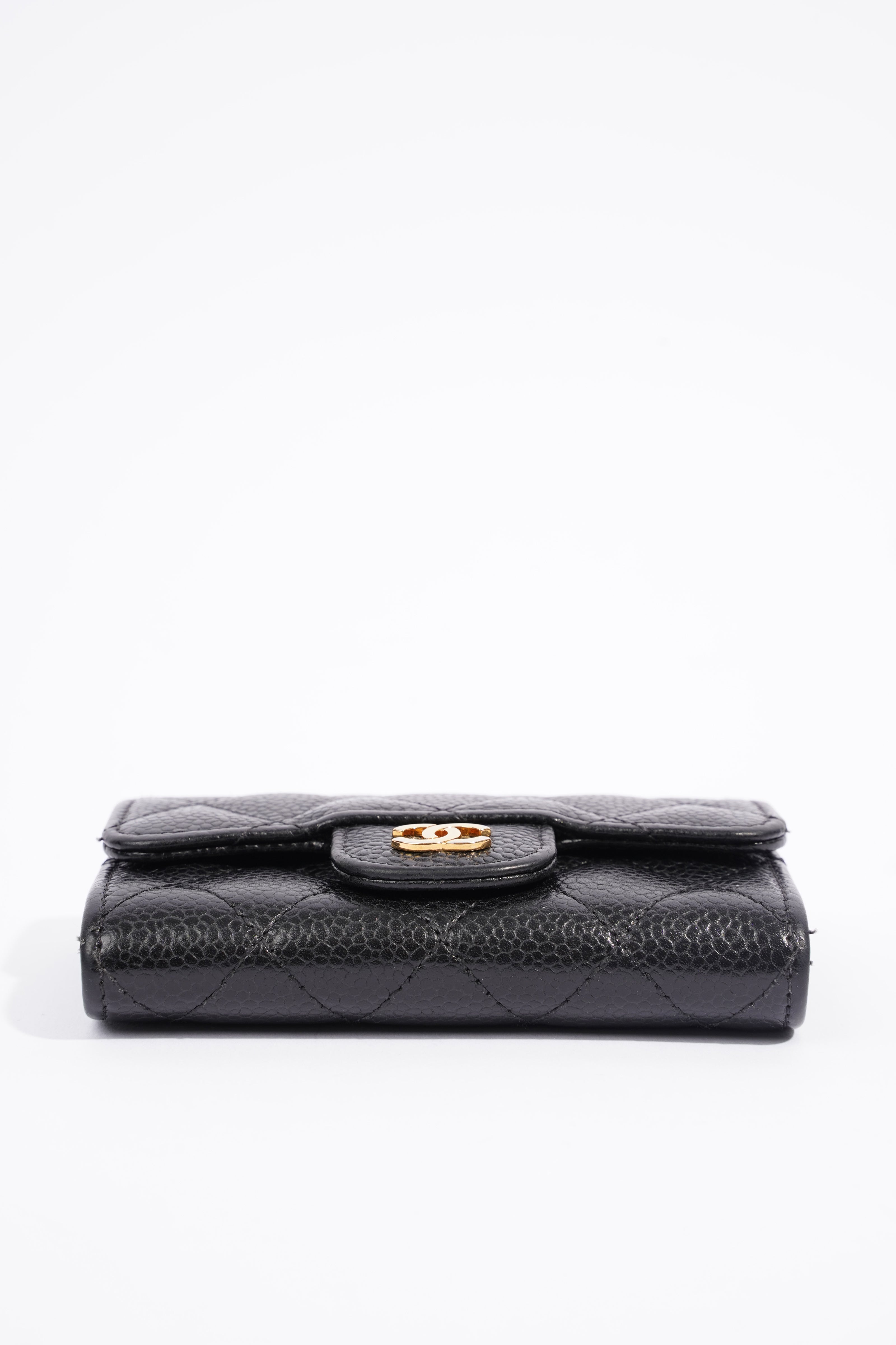 Chanel Womens Card Holder Caviar Black Leather