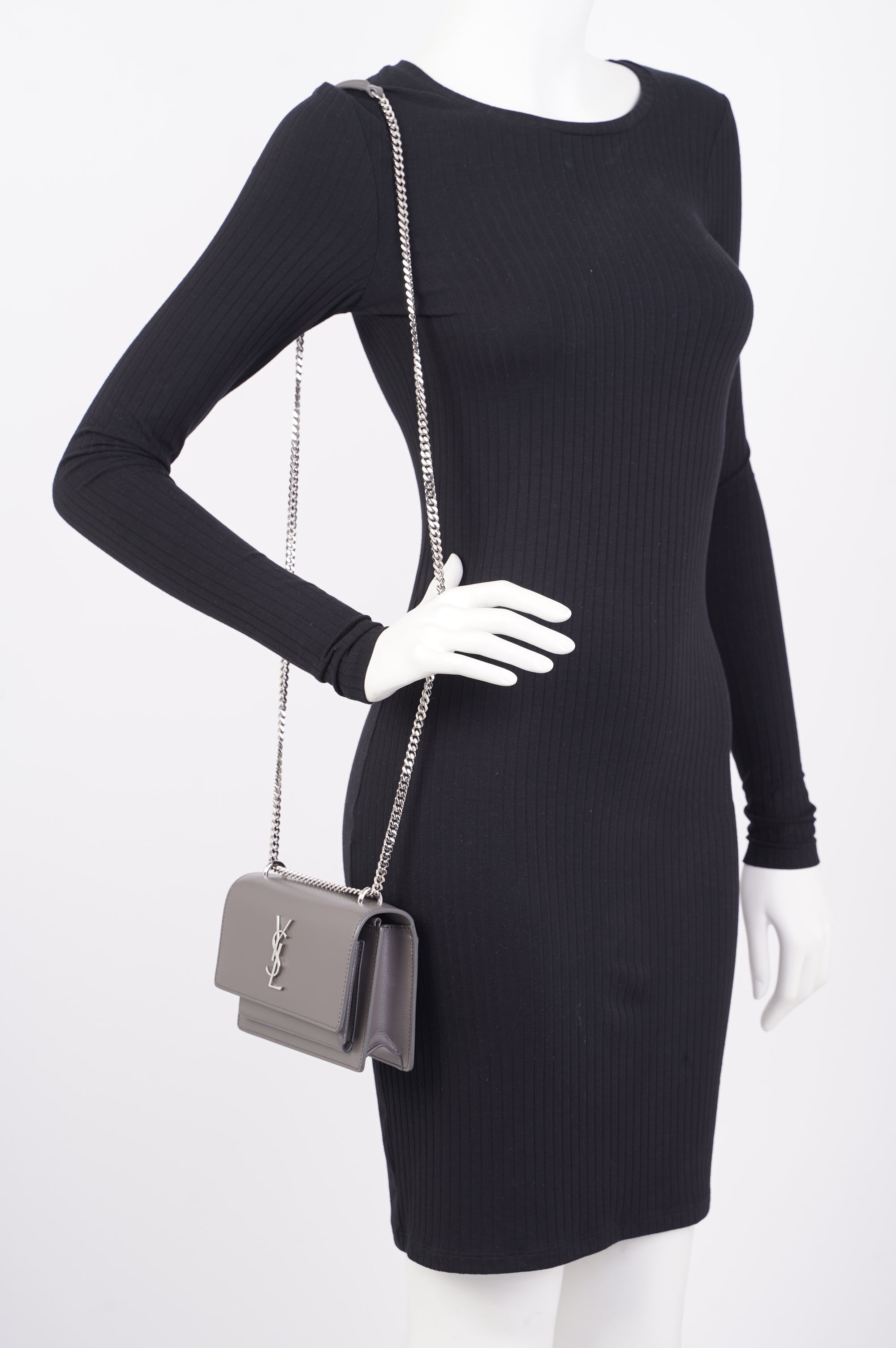 Saint Laurent Sunset Bag Grey Leather Mini