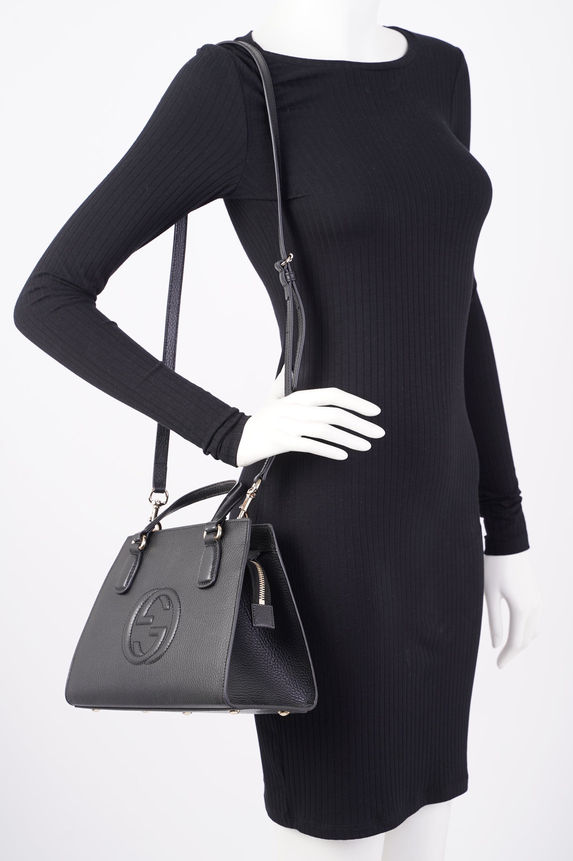 Gucci Womens Soho Tote Bag Black Leather Small