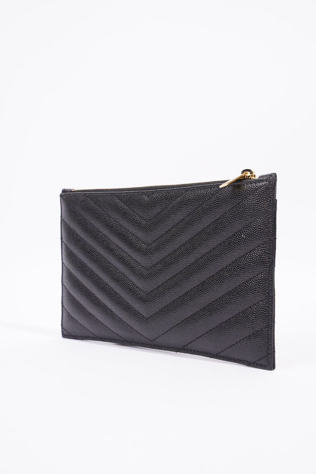 Saint Laurent Womens Cassandre Zipped Pouch Graine De Poudre Black Leather