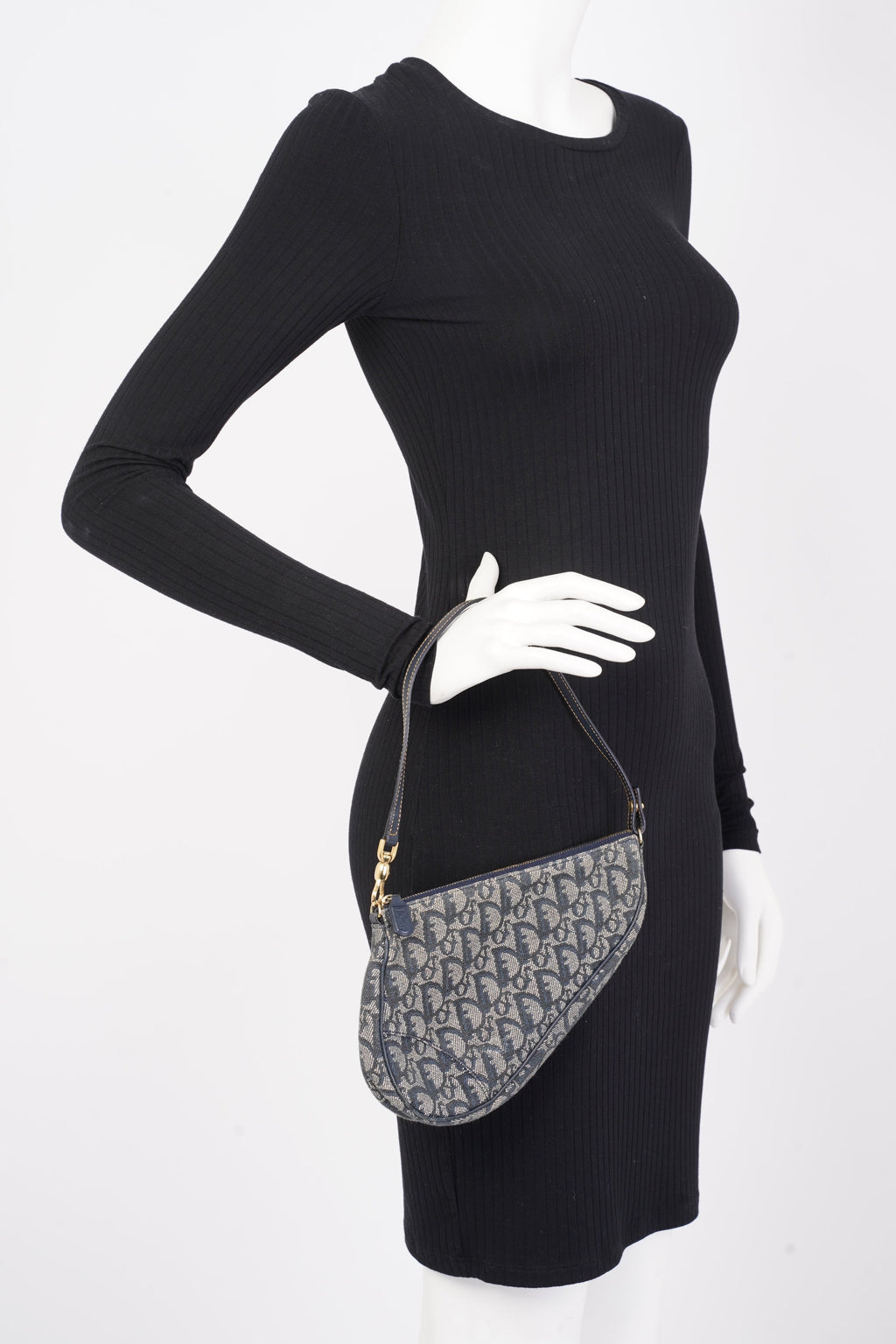 Christian Dior Mini Saddle Blue And Grey Oblique Canvas