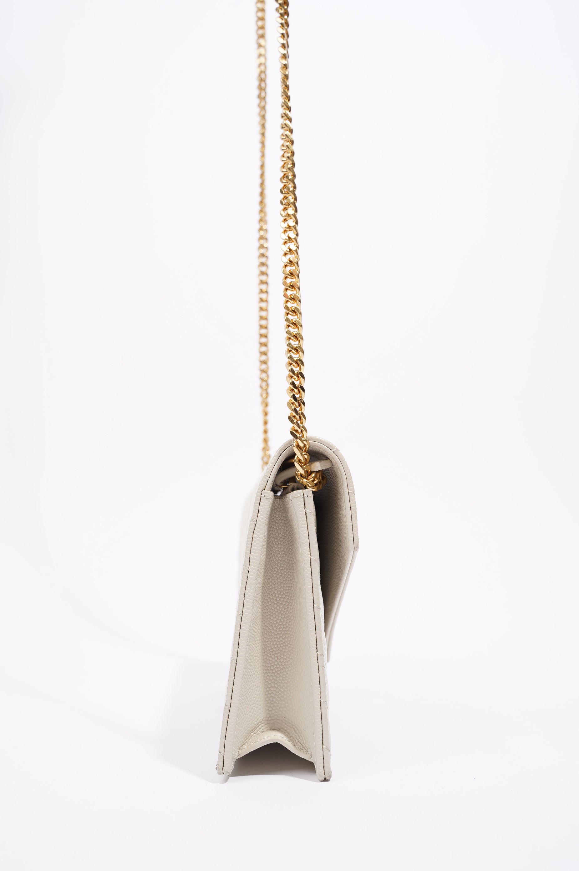 Saint Laurent Womens Chain Wallet White / Gold