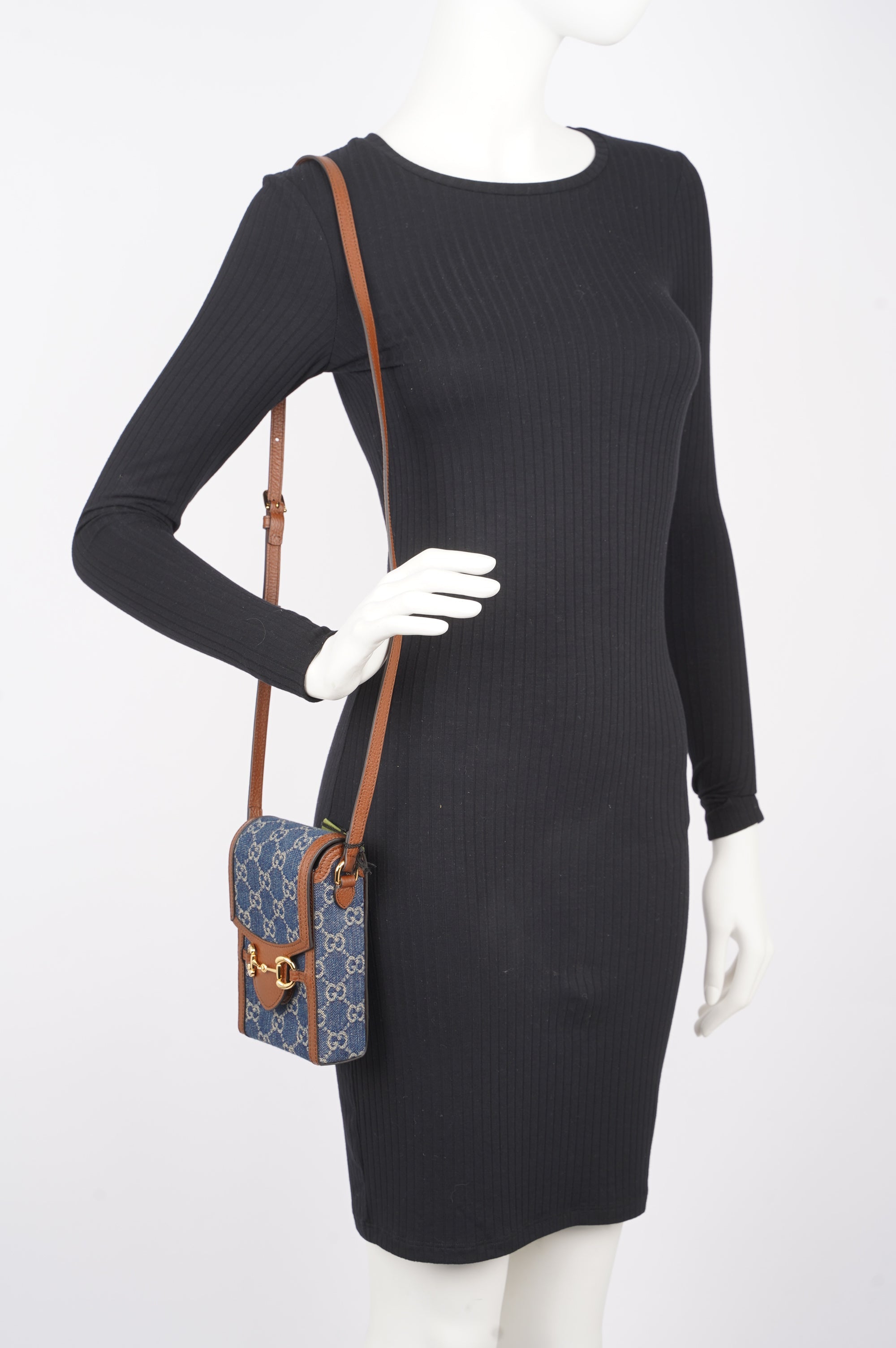 Gucci Horsebit 1955 Mini Bag Denim / Brown