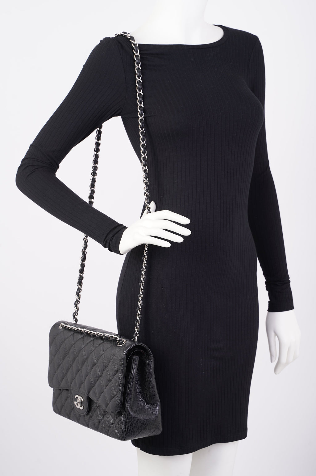 Chanel Womens Caviar Classic Double Flap Black Large