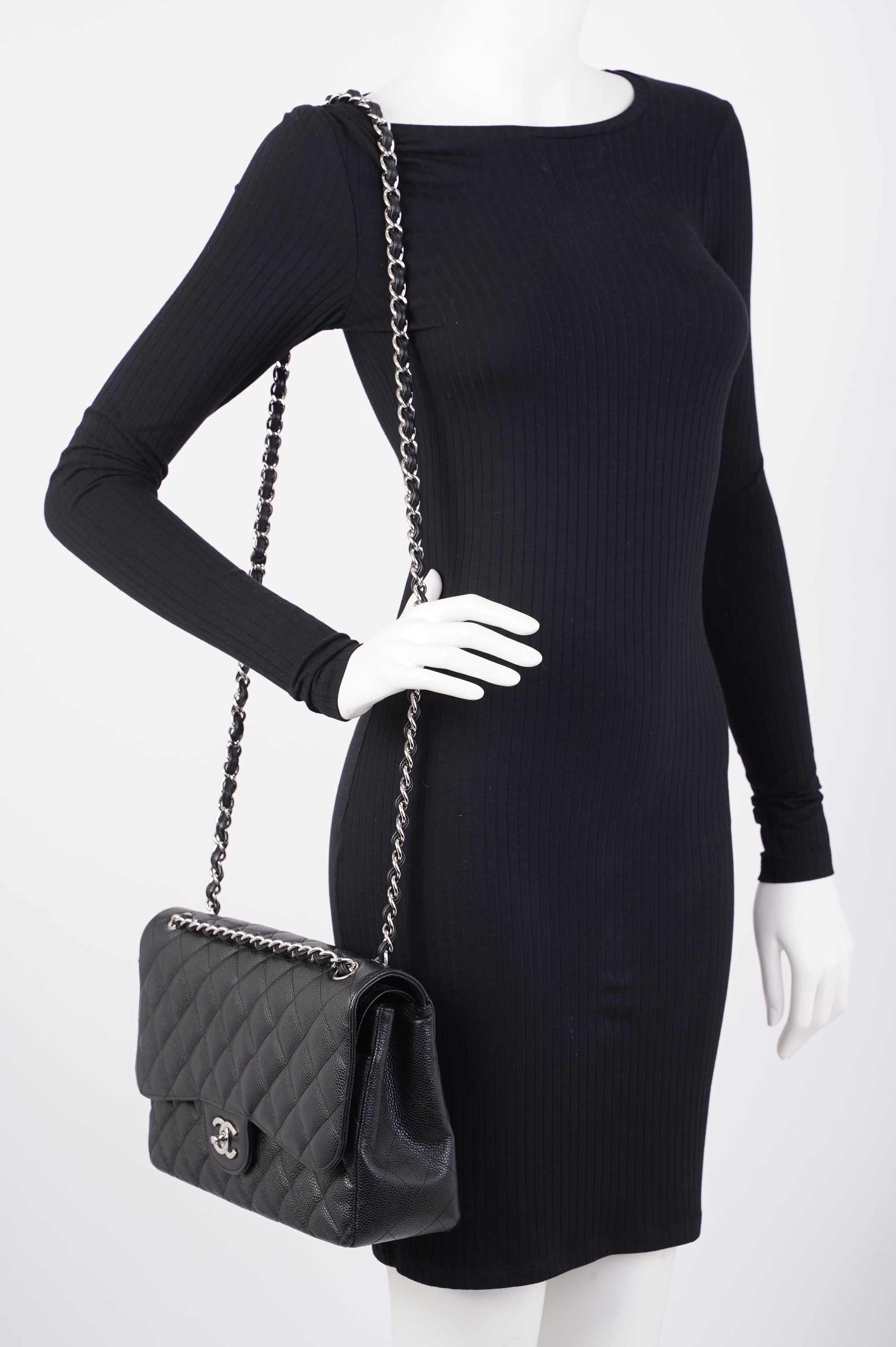 Chanel Womens Caviar Classic Double Flap Black Large