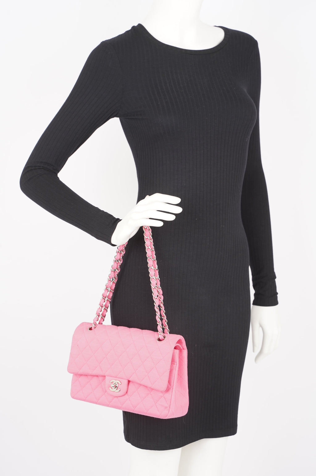 Chanel Womens Fabric Double Flap Bag Pink Medium