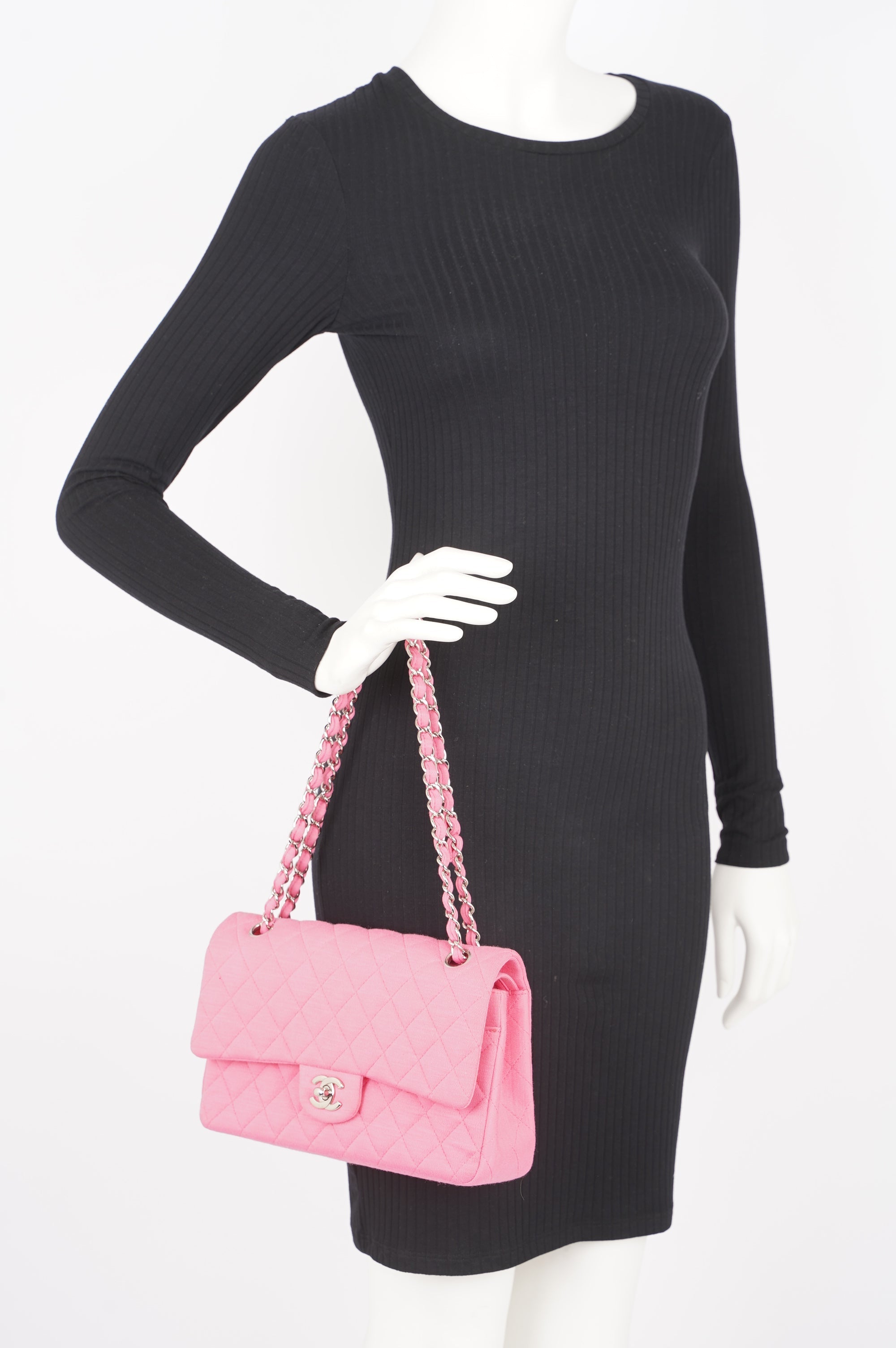 Chanel Womens Fabric Double Flap Bag Pink Medium