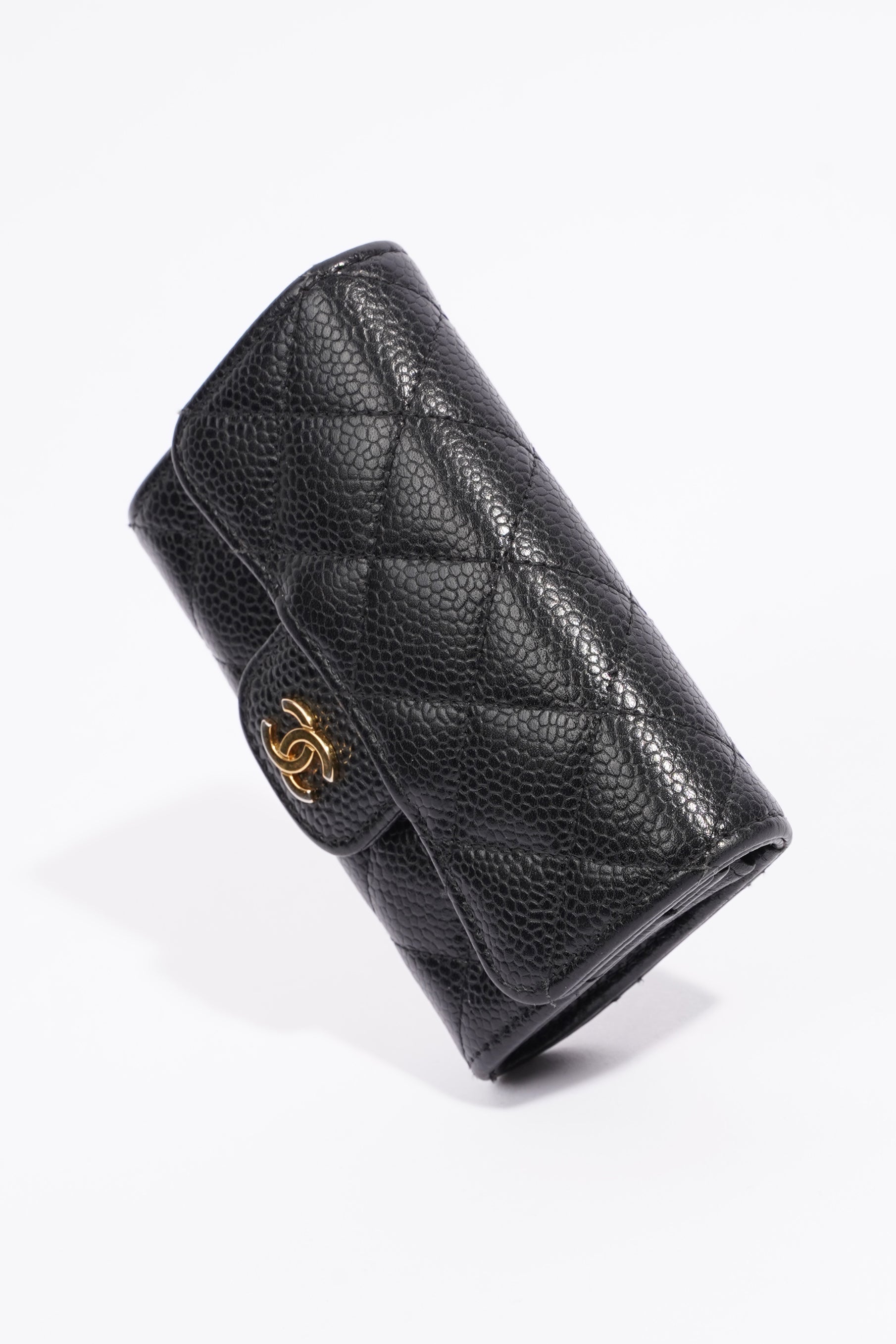 Chanel Womens Card Holder Caviar Black Leather