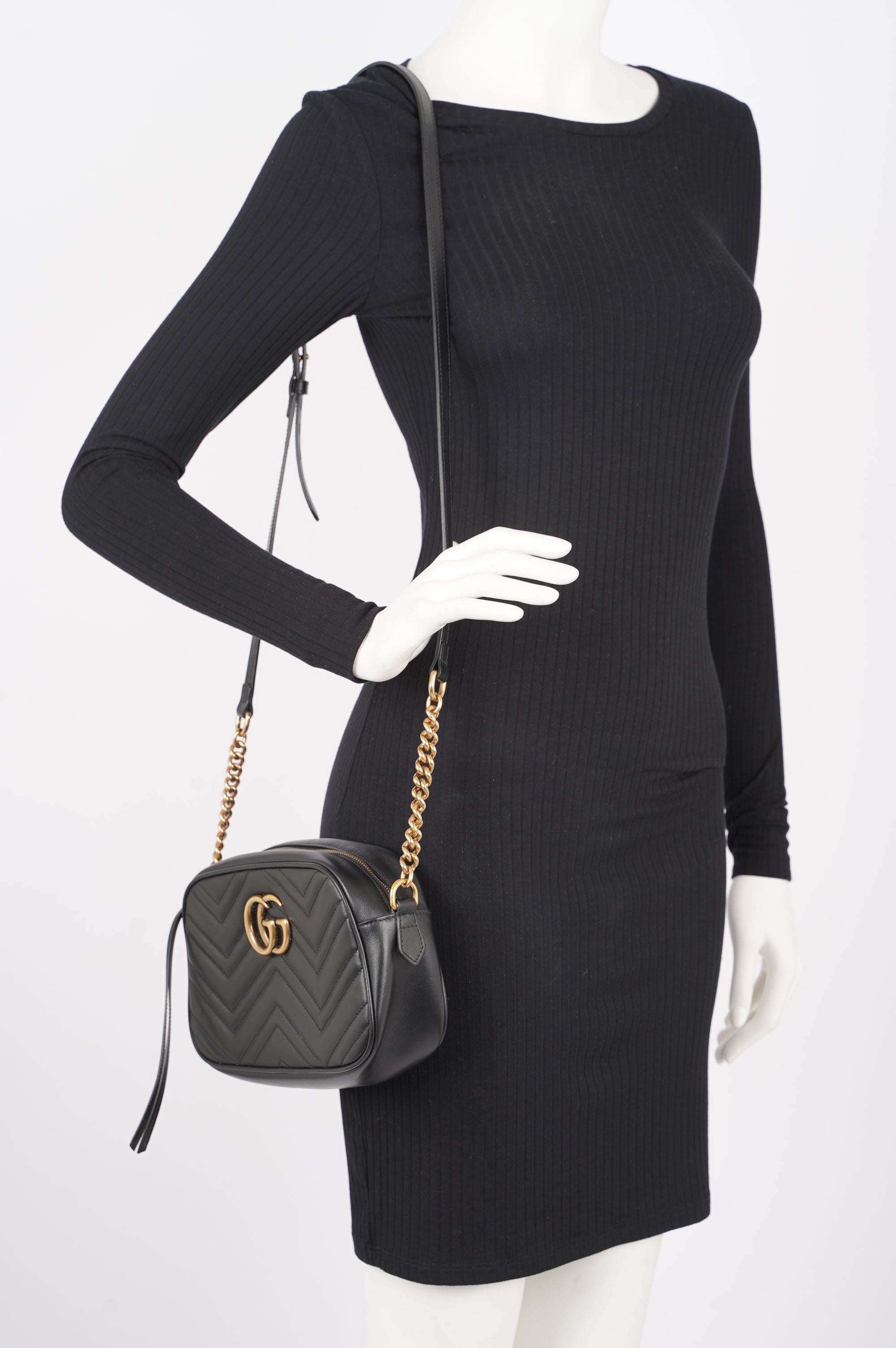 Gucci Womens Marmont Zip Black Matelasse Leather Small