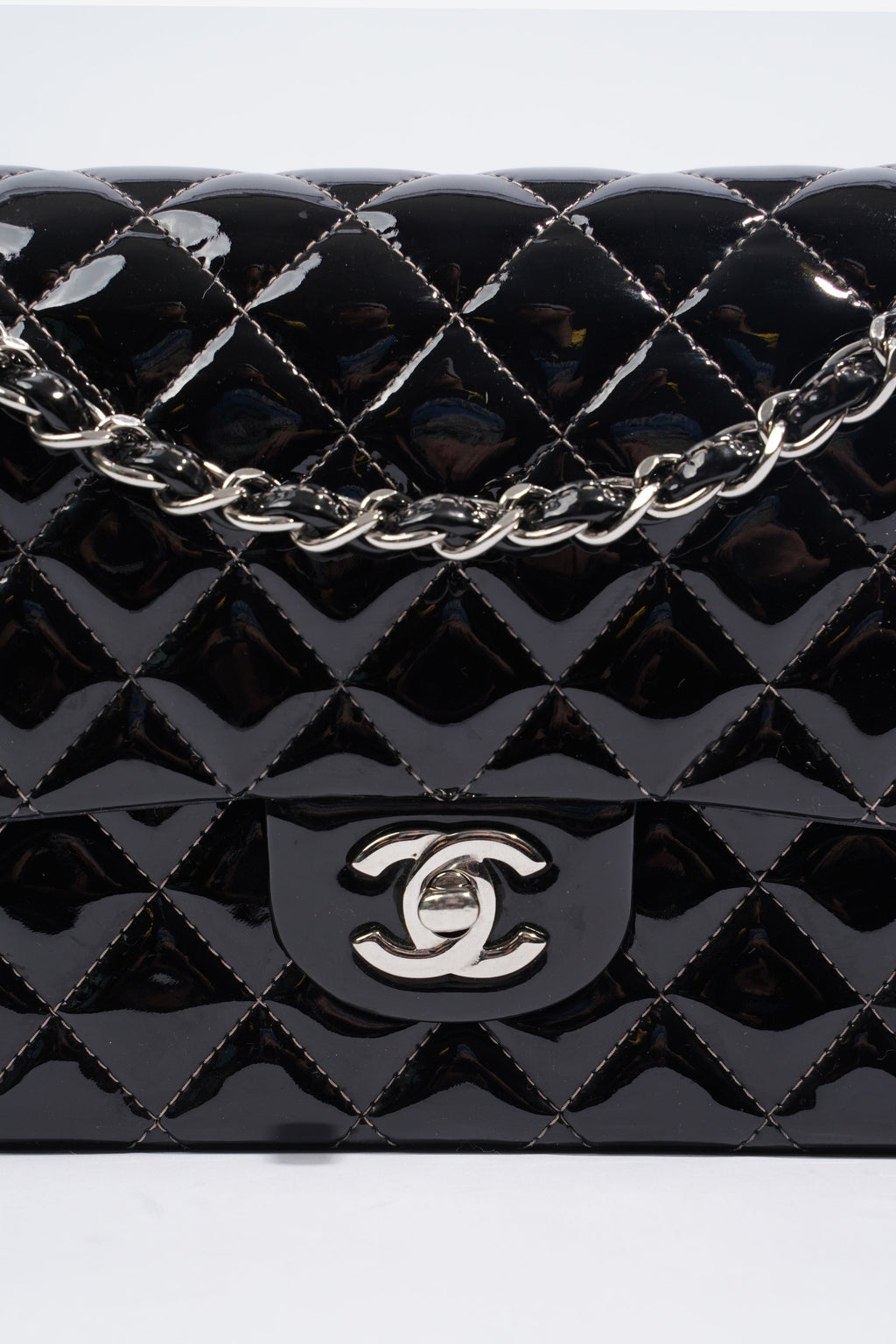 Chanel Double Flap Bag Black Patent Leather Medium