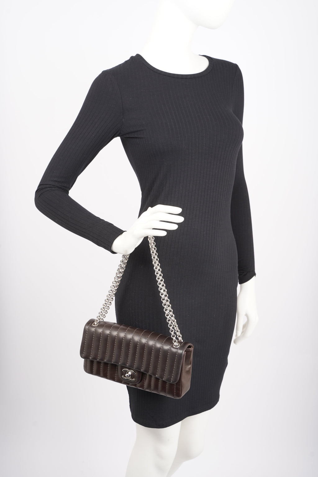 Chanel Womens Mademoiselle East West Bag Dark Brown