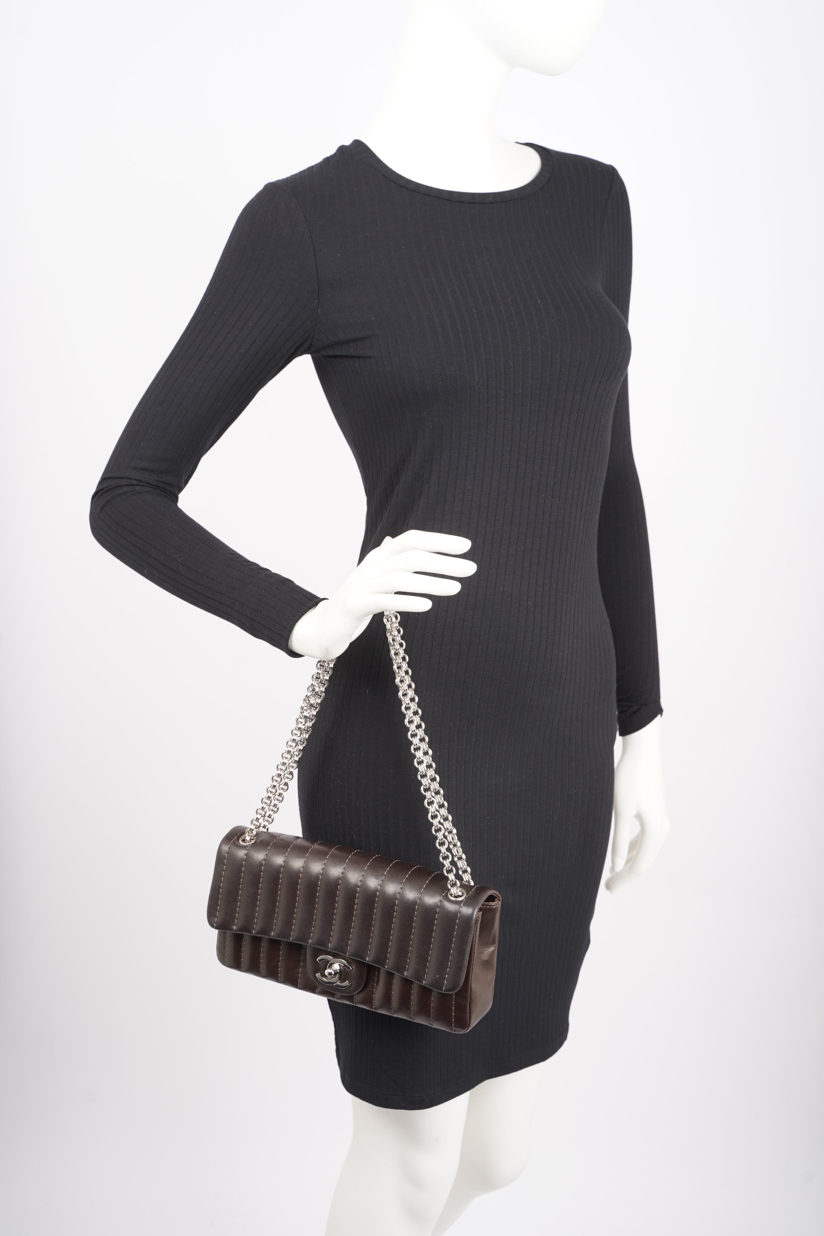 Chanel Womens Mademoiselle East West Bag Dark Brown
