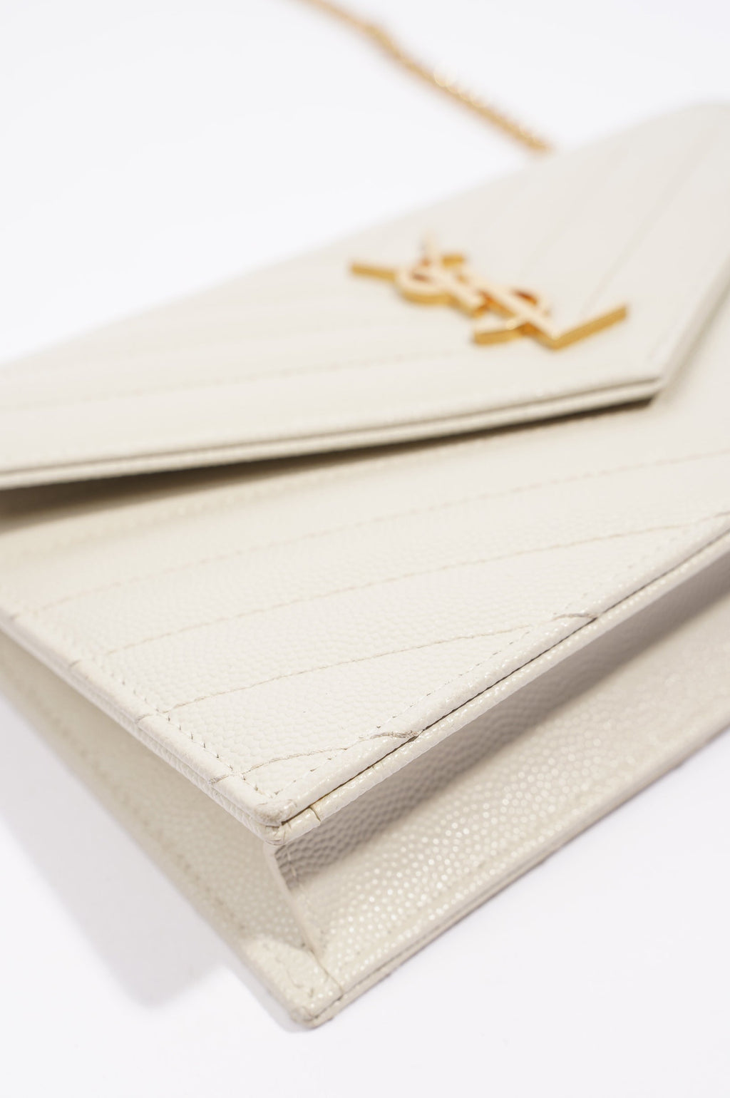 Saint Laurent Womens Chain Wallet White / Gold