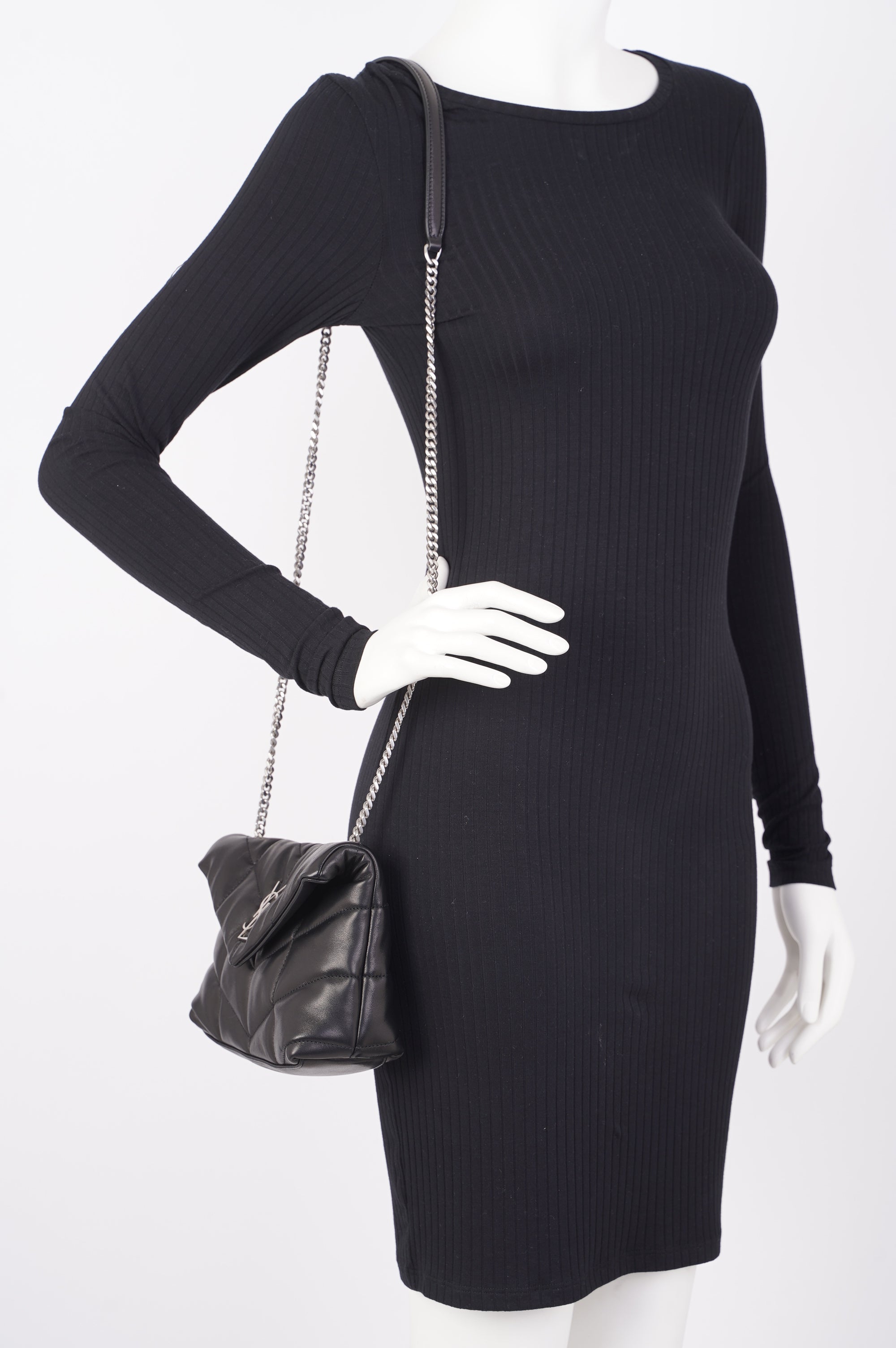 Saint Laurent Womens Lou Lou Puffer Crossbody Bag Black Leather Toy