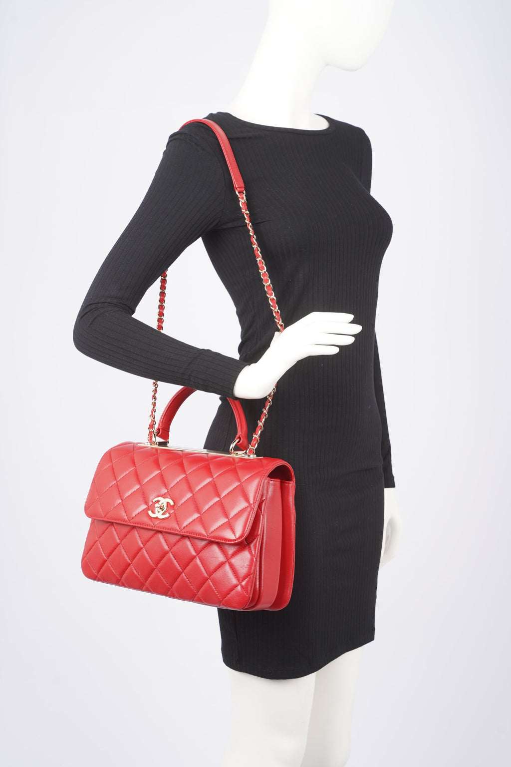 Chanel Womens Trendy Flap Bag Red Large