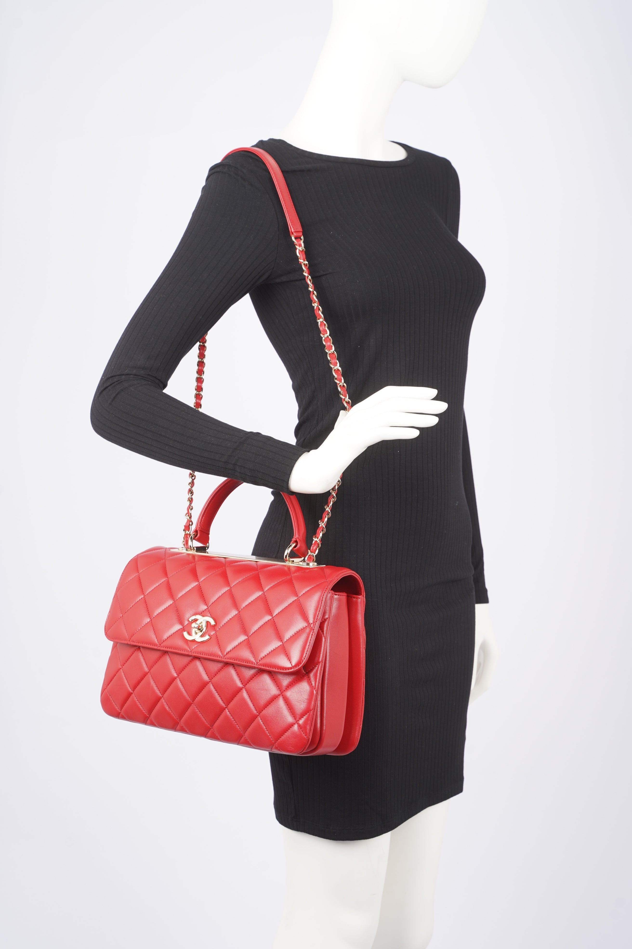 Chanel Womens Trendy Flap Bag Red Large