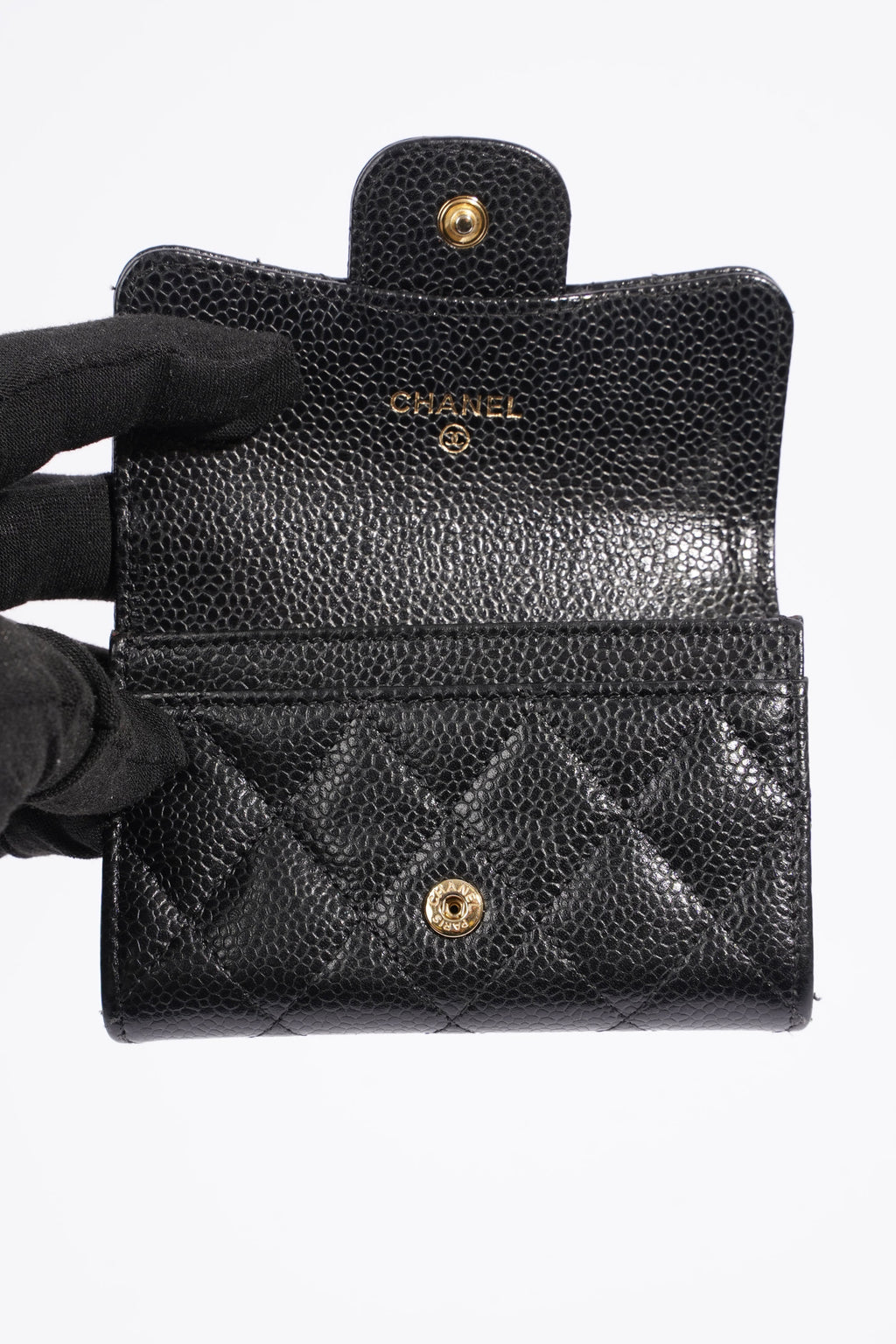 Chanel Womens Card Holder Caviar Black Leather