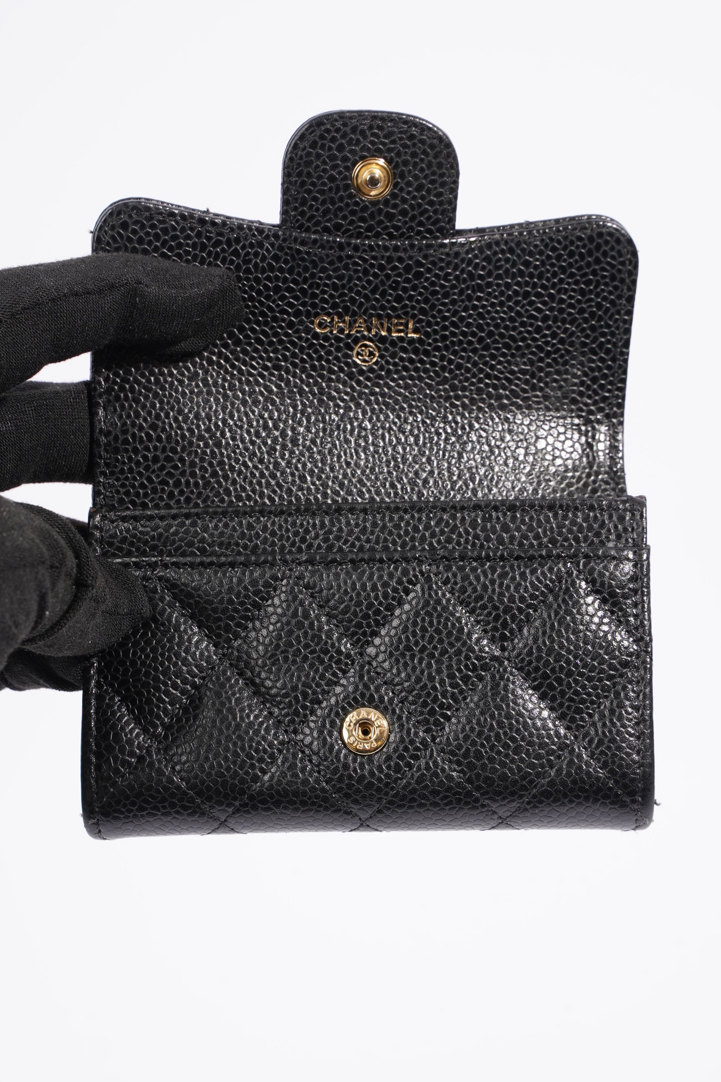 Chanel Womens Card Holder Caviar Black Leather