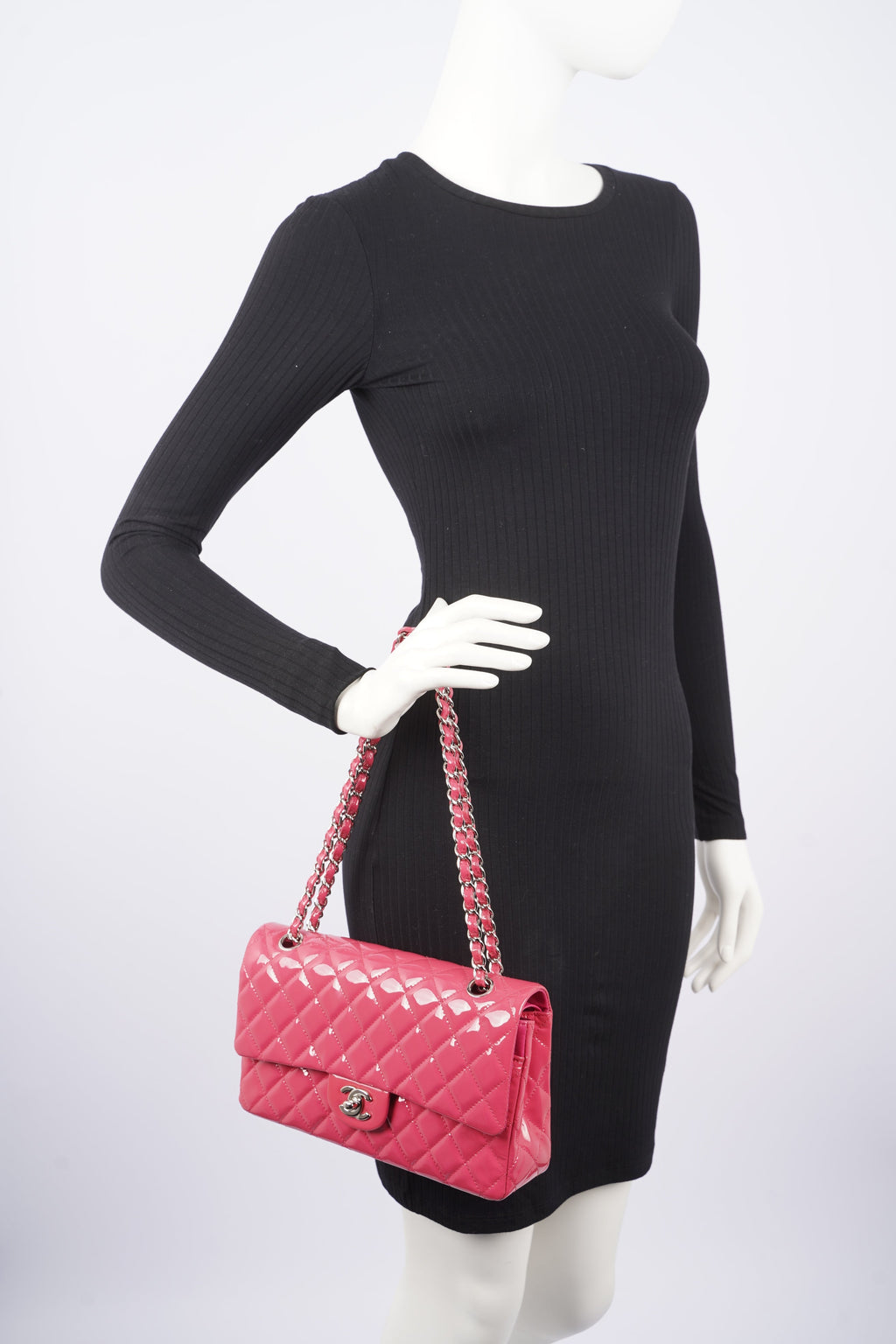 Chanel Womens Classic Flap Patent Pink Medium